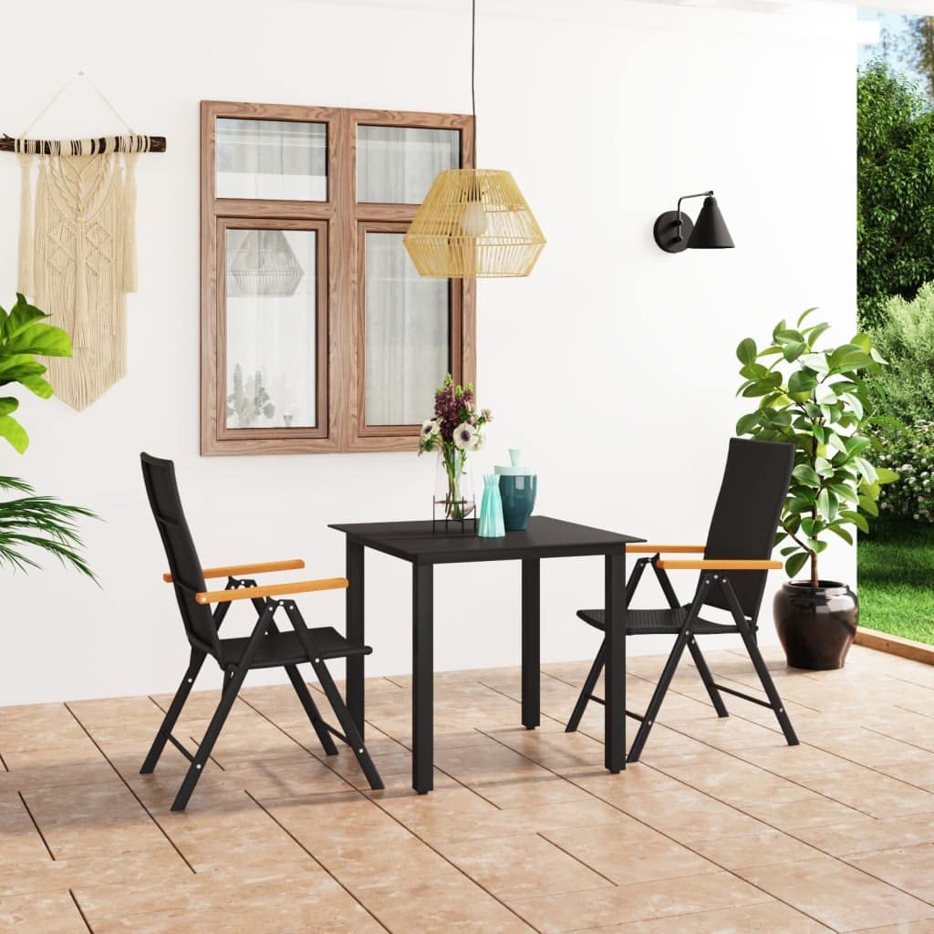 Outdoor Patio Furniture Set 3-Piece - Black & Brown Garden Conversation Set for Lawn, Backyard & Poolside | Durable Patio Dining Set | Perfect for Outdoor Entertaining & Relaxation