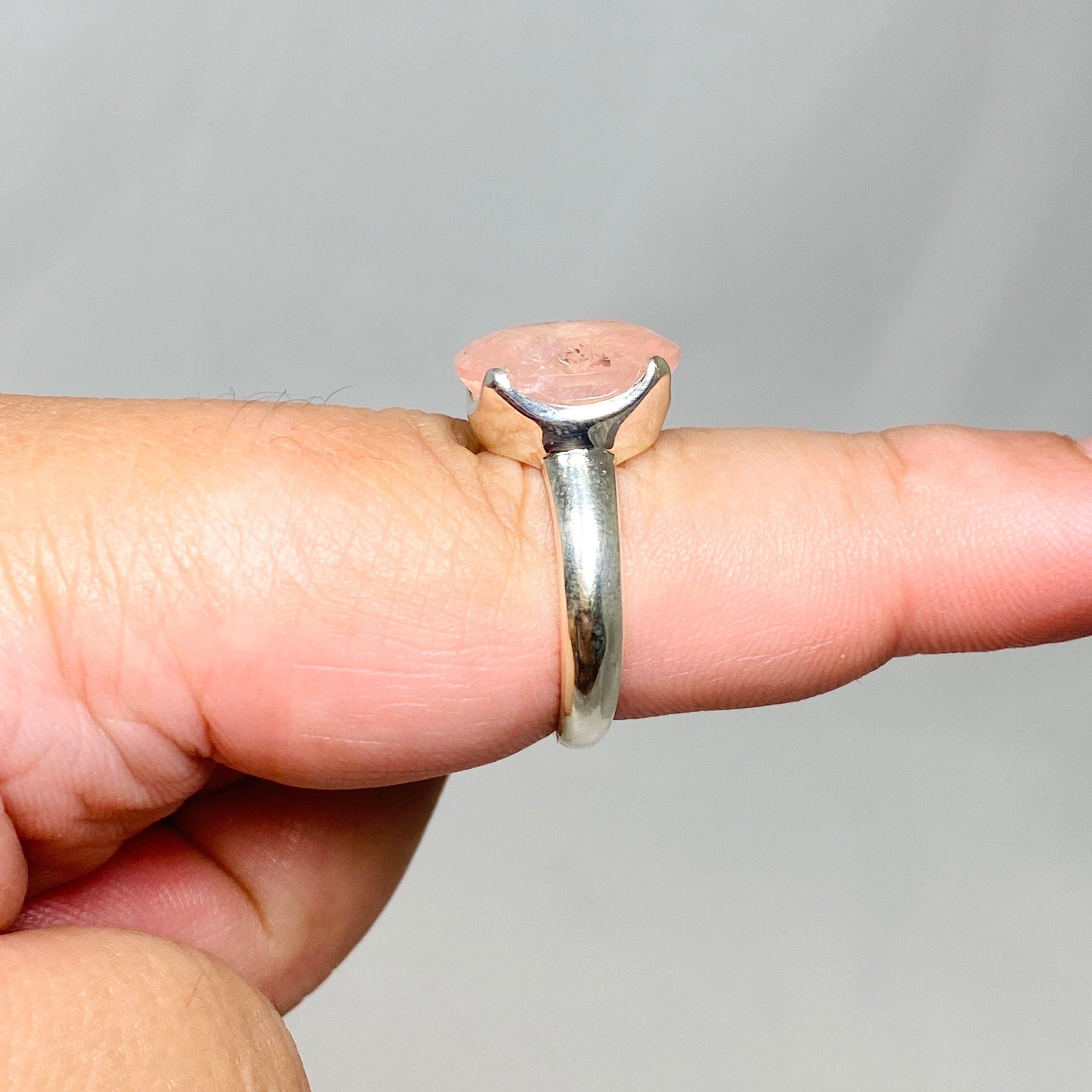 Morganite Faceted Oval Ring - Size 9 Sterling Silver Jewelry for Women, Elegant Engagement & Wedding Gift - PRGJ440