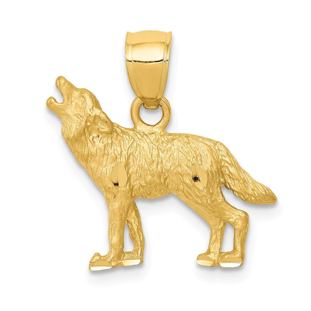 14K Yellow Gold Diamond-Cut Wolf Pendant Necklace for Men - Perfect for Gifts, Everyday Wear & Special Occasions