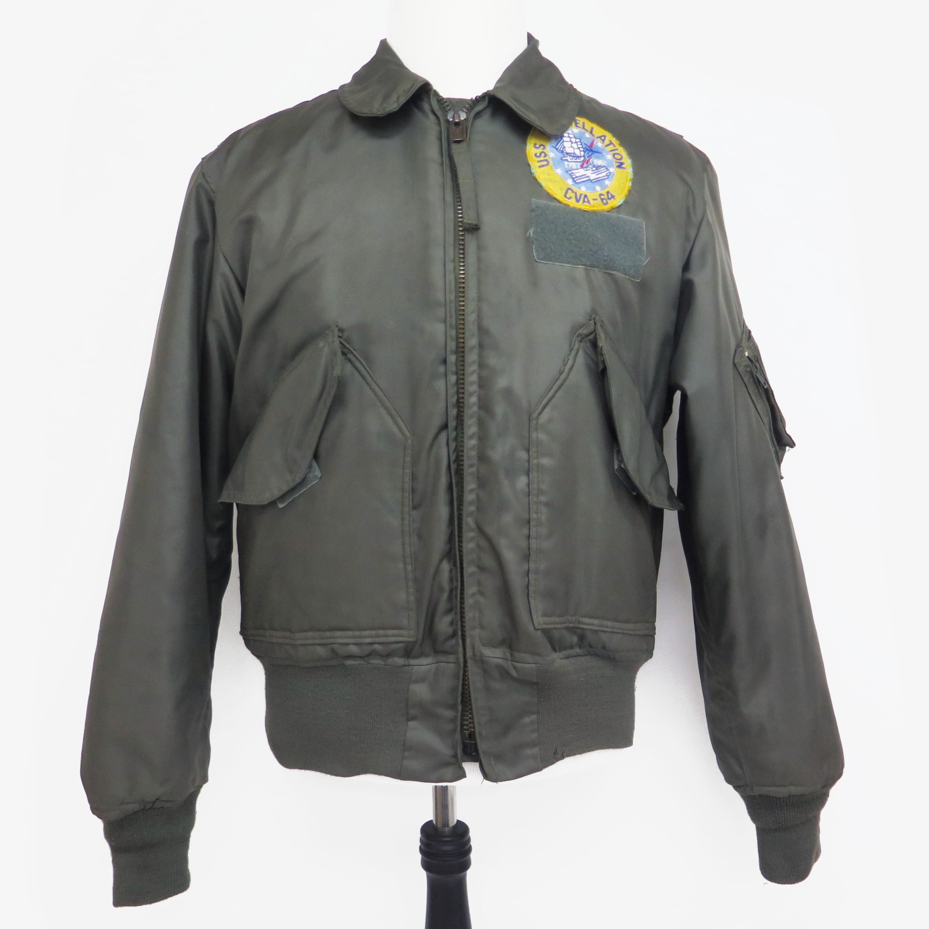Vintage USAF US Air Force Flight Jacket 1975 - Medium Size with USS Constellation CV64 Patch | Military Collectible & Retro Fashion for Aviation Enthusiasts