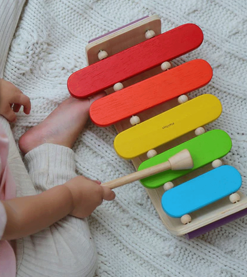 PlanToys Wooden Oval Xylophone - Musical Toy for Toddlers & Kids - Natural Wooden Percussion Instrument for Early Childhood Development - Perfect for Playtime, Music Education & Sensory Exploration