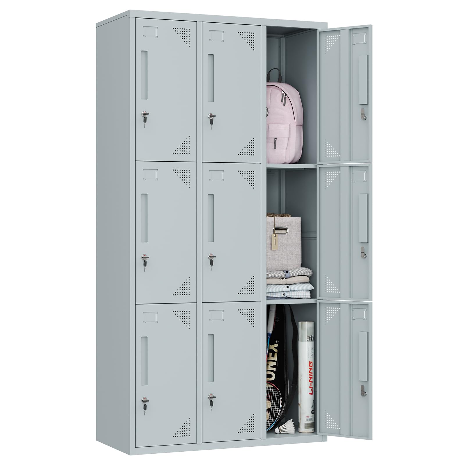MIIIKO 3-Tier Metal Storage Locker with 9 Doors & Keys - 71