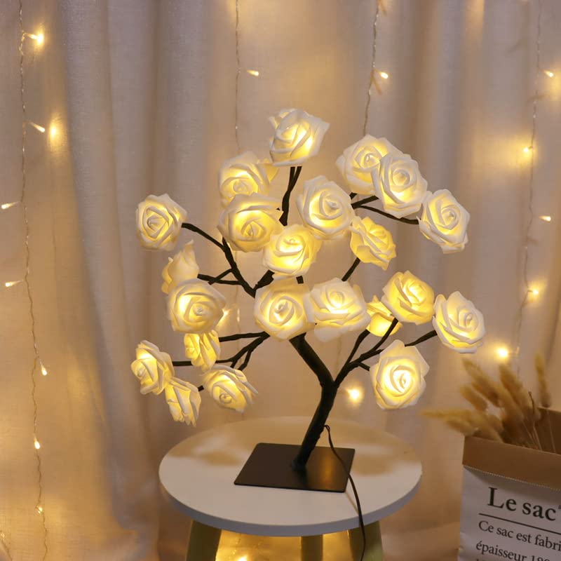 SIGEYI White Rose Tree Lamp - Romantic LED Flower Table Light for Bedroom, Wedding, Valentine's Day Decor | Perfect Gift for Women & Girls | Creates Cozy Ambiance for Date Nights, Home Decor, and Special Occasions