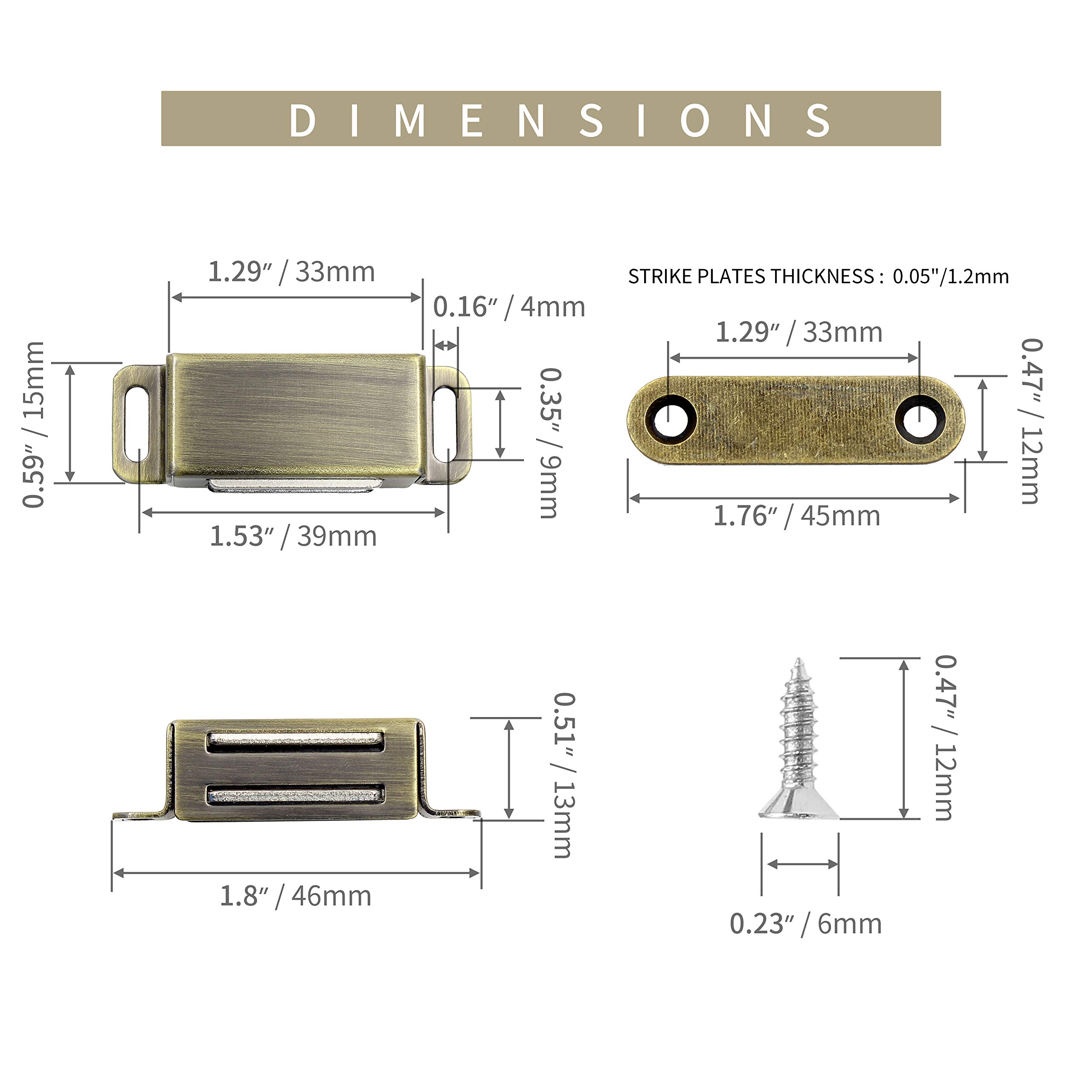 4 Pack Heavy Duty Magnetic Cabinet Latches - 10 lbs Stainless Steel Magnet Door Catch for Cabinets, Shutters, Closets & Furniture - Bronze Finish for Home, Office & RV Organization