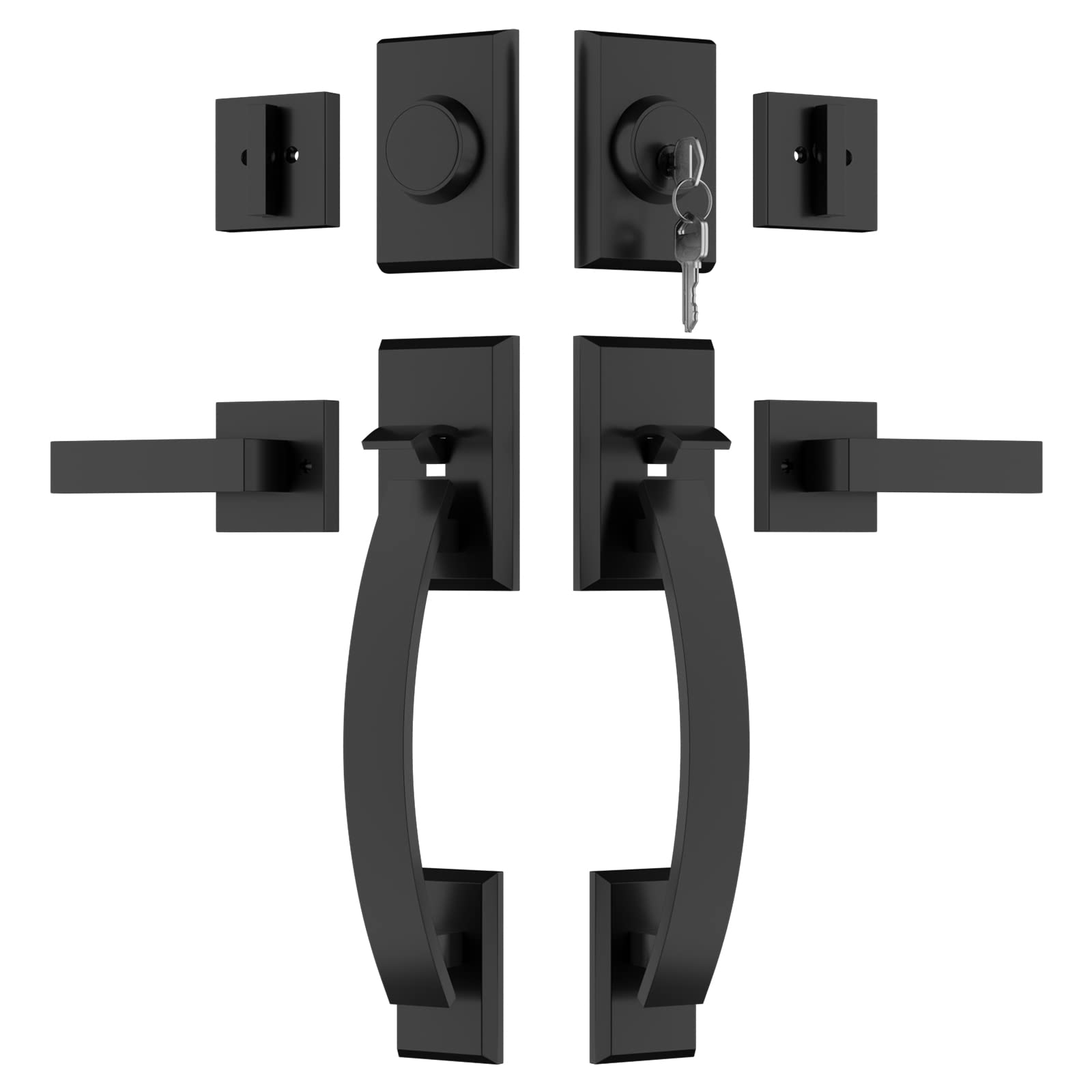 Premium Matte Black Double Door Lock Set - Heavy Duty Front Door Handle with Reversible Lever & Dummy for Enhanced Security | Ideal for Homes, Offices & Commercial Buildings