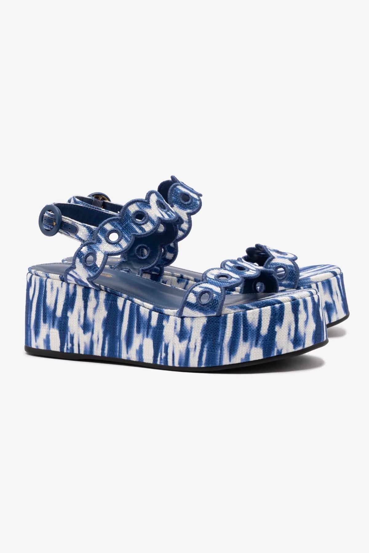 Florence Embroidered Flatform Sandals - Tie-Dye Blue Raffia Summer Shoes for Women | Beach Vacation, Boho Outfits & Casual Wear
