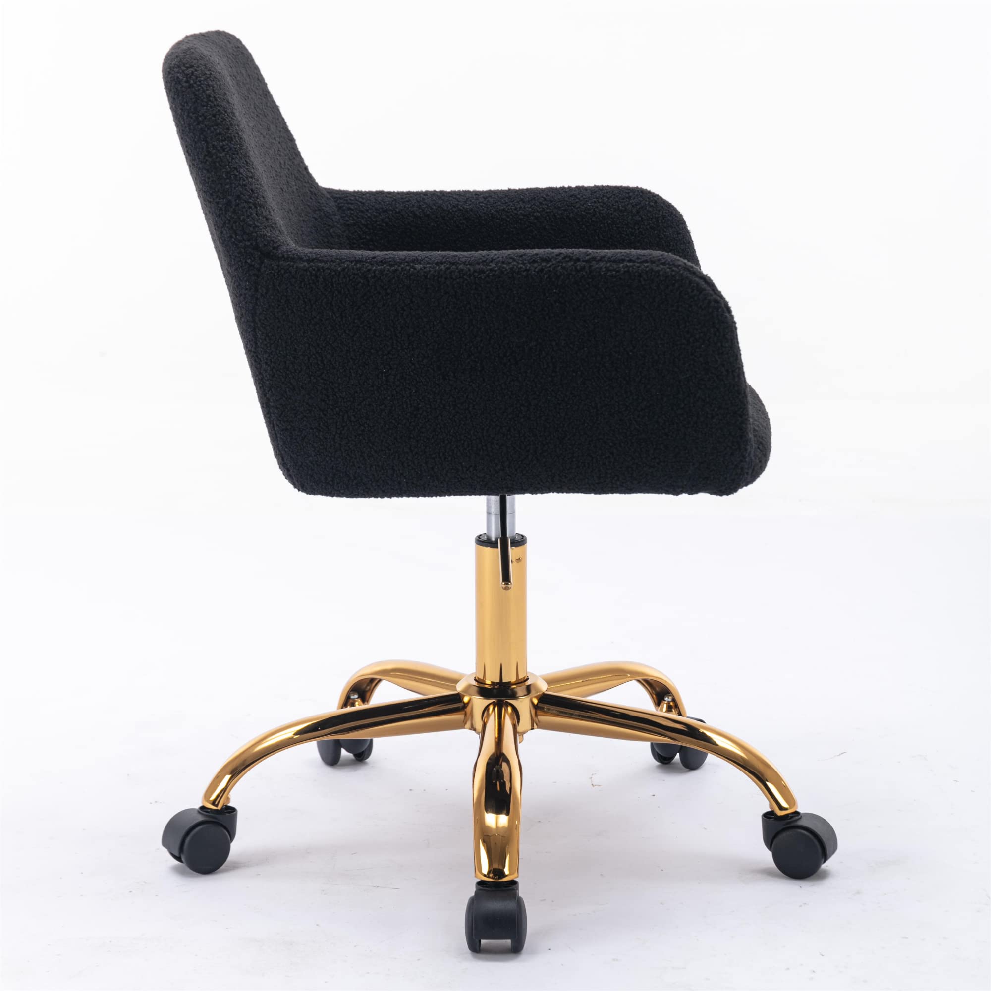 Black Vanity Desk Chair - Small Adjustable Swivel Chair with Golden Metal Legs for Bedroom, Makeup, Living Room, Home Office & Dressing Table - Modern Accent Chair for Women & Girls
