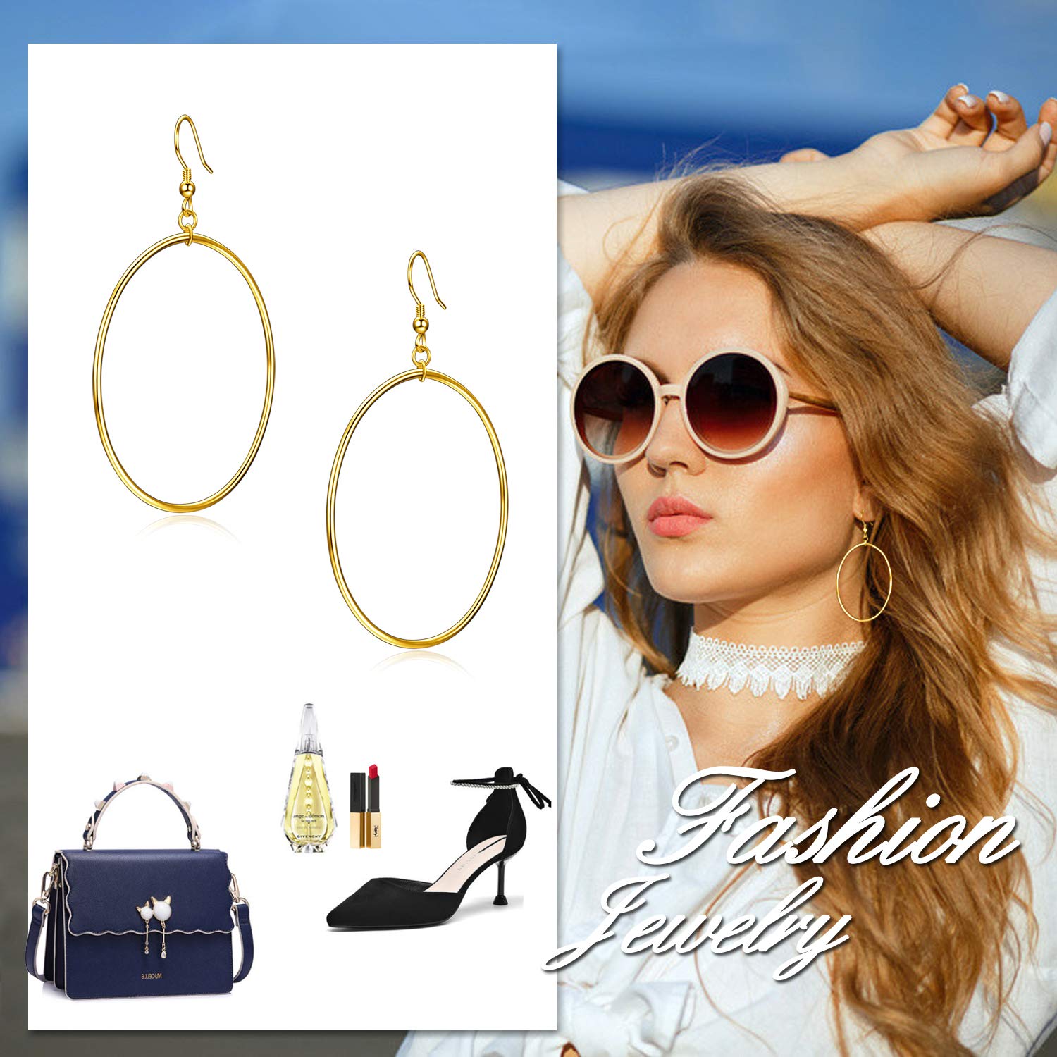 Sterling Silver/Rose Gold/Gold Plated Large Hoop Earrings for Women - 40mm/50mm/60mm Circle Dangle Drop Earrings - Perfect for Parties, Weddings & Everyday Wear