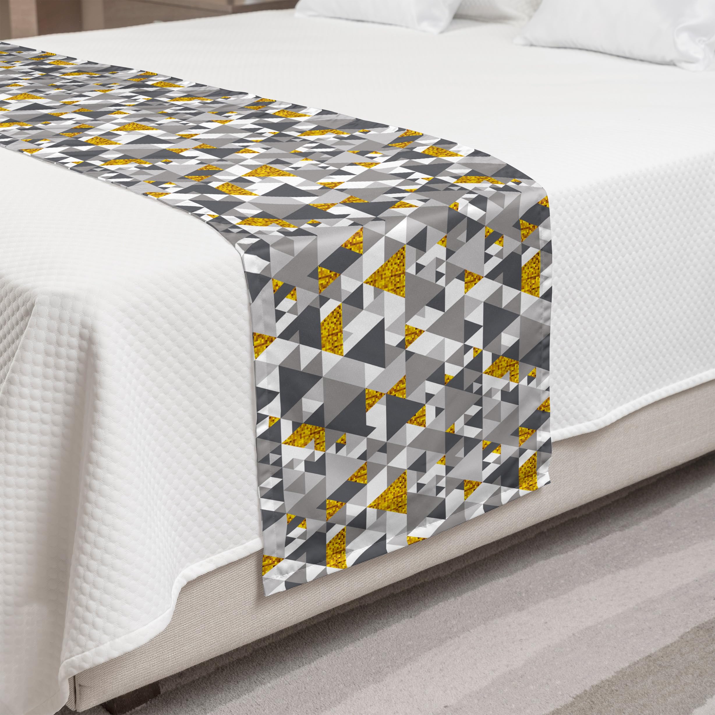 Ambesonne Grey Yellow Bed Runner - Zig Zag Design for Hotels & Homes