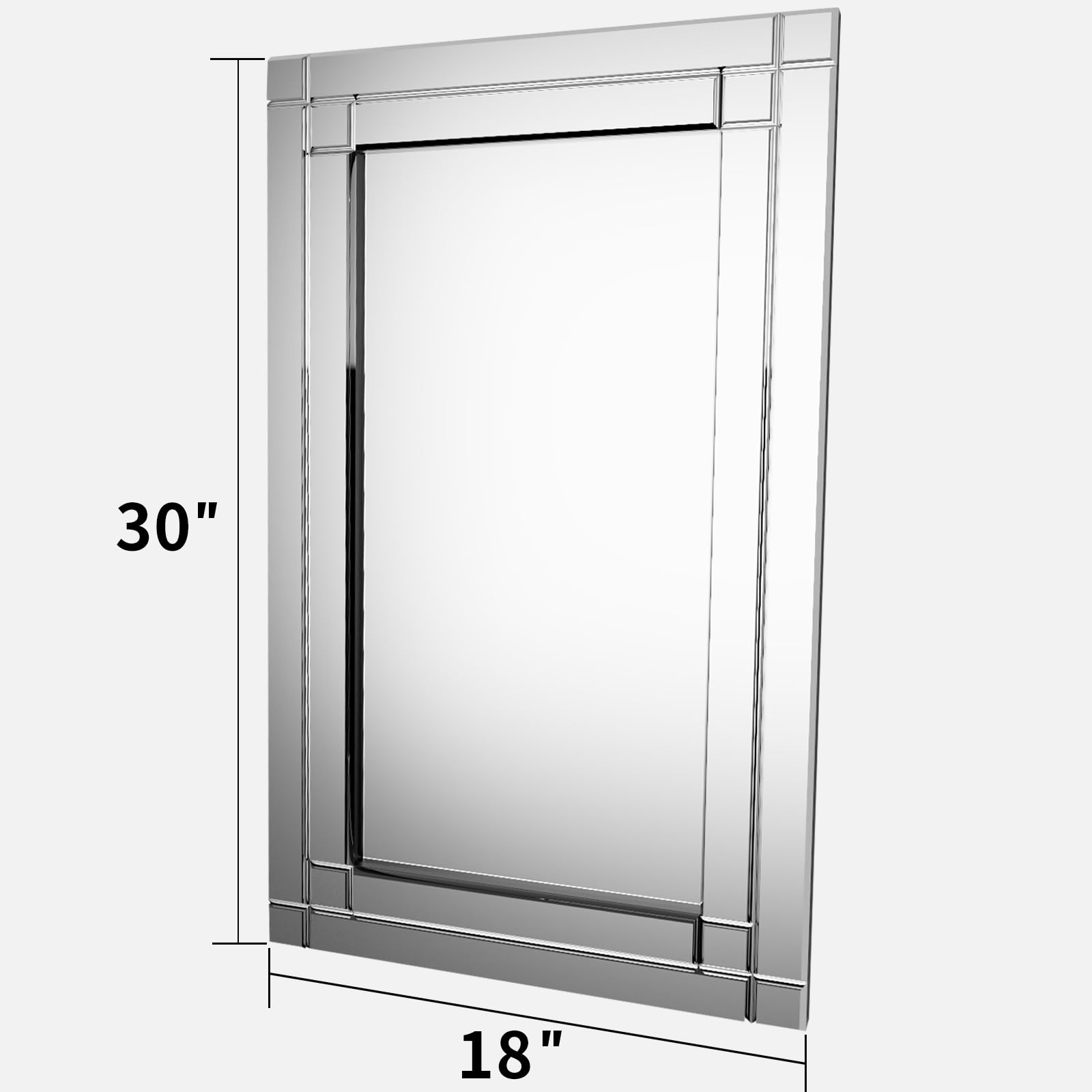 18x30 Inch Frameless Rectangular Wall Mirror with Polished Beveled Edge - Modern Silver Decorative Mirror for Bathroom Vanity, Entryway & Living Room | Home Decor, Dressing & Interior Design
