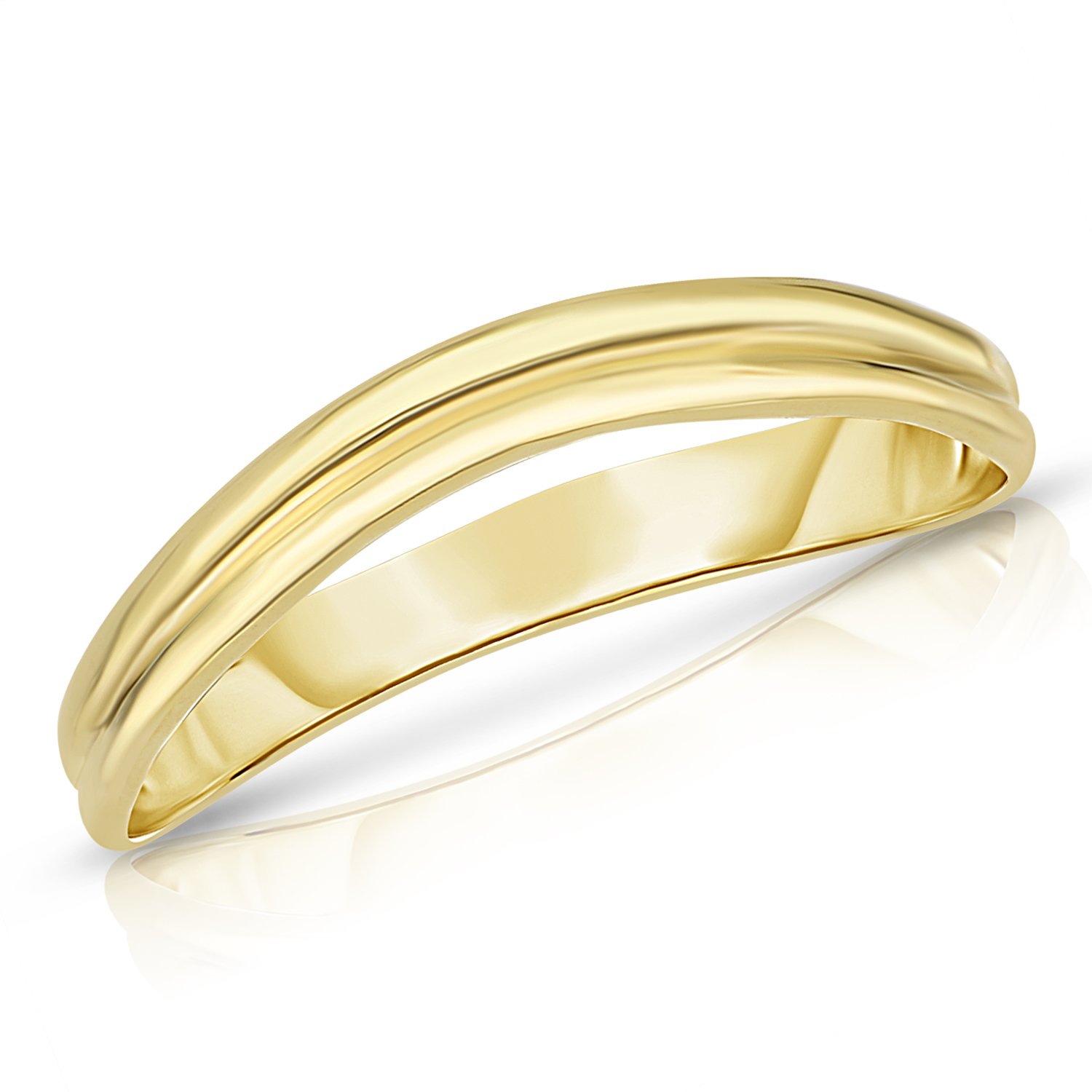 10K Yellow Gold, White Gold or Rose Gold 3mm Comfort Fit Curved Double Wave Ring for Women - Elegant Stackable Wedding Band, Anniversary Gift, Everyday Jewelry for Special Occasions
