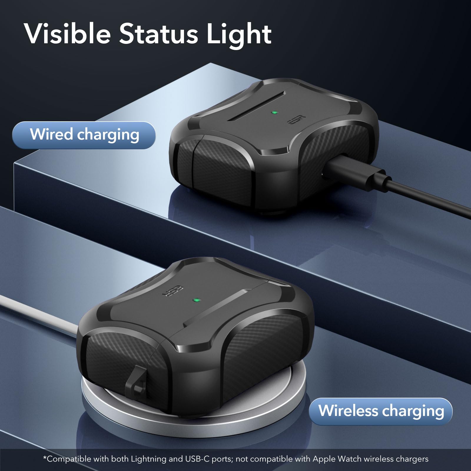 ESR Cyber Series AirPods 3 Case (2021) - MagSafe Compatible, Magnetic Lid & Shockproof Protection - Perfect for Gym, Travel & Everyday Use - Black