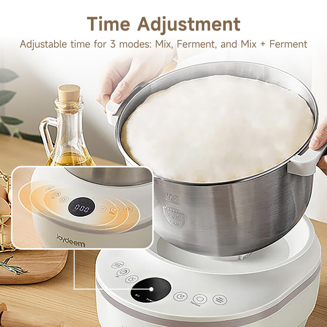 Joydeem 4.5Qt Electric Dough Maker with Fermentation Function - Bread & Pizza Dough Mixer for Homemade Roti, Dumplings & Sourdough Starter - Perfect for Baking Enthusiasts & Home Kitchens (Model HMJ-A501)