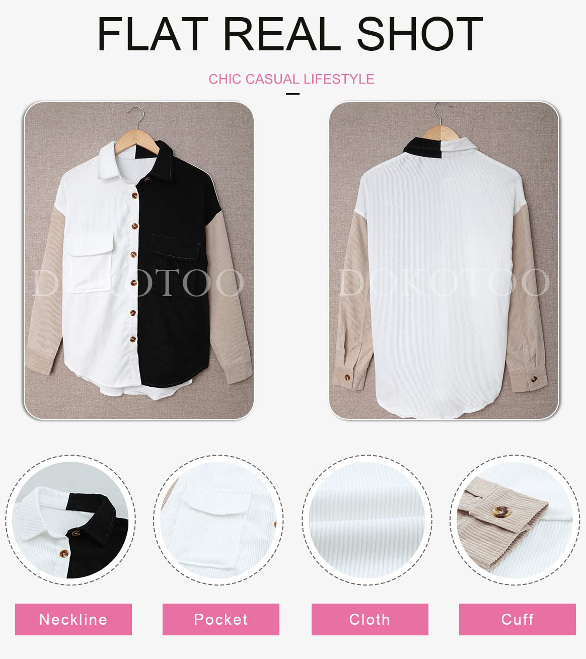Dokotoo Women's Corduroy Button Down Shirt - Long Sleeve Oversized Boyfriend Blouse for Casual & Work Wear | Fall Winter Fashion Tops