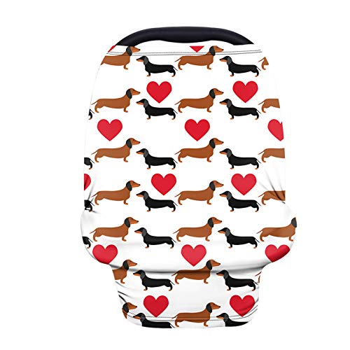 Dachshund Baby Car Seat Cover - Soft, Breathable & Stretchy 360° Coverage Nursing Canopy - Multifunctional Infant Car Seat Protector for Boys & Girls - Perfect for Travel, Breastfeeding & Outdoor Adventures