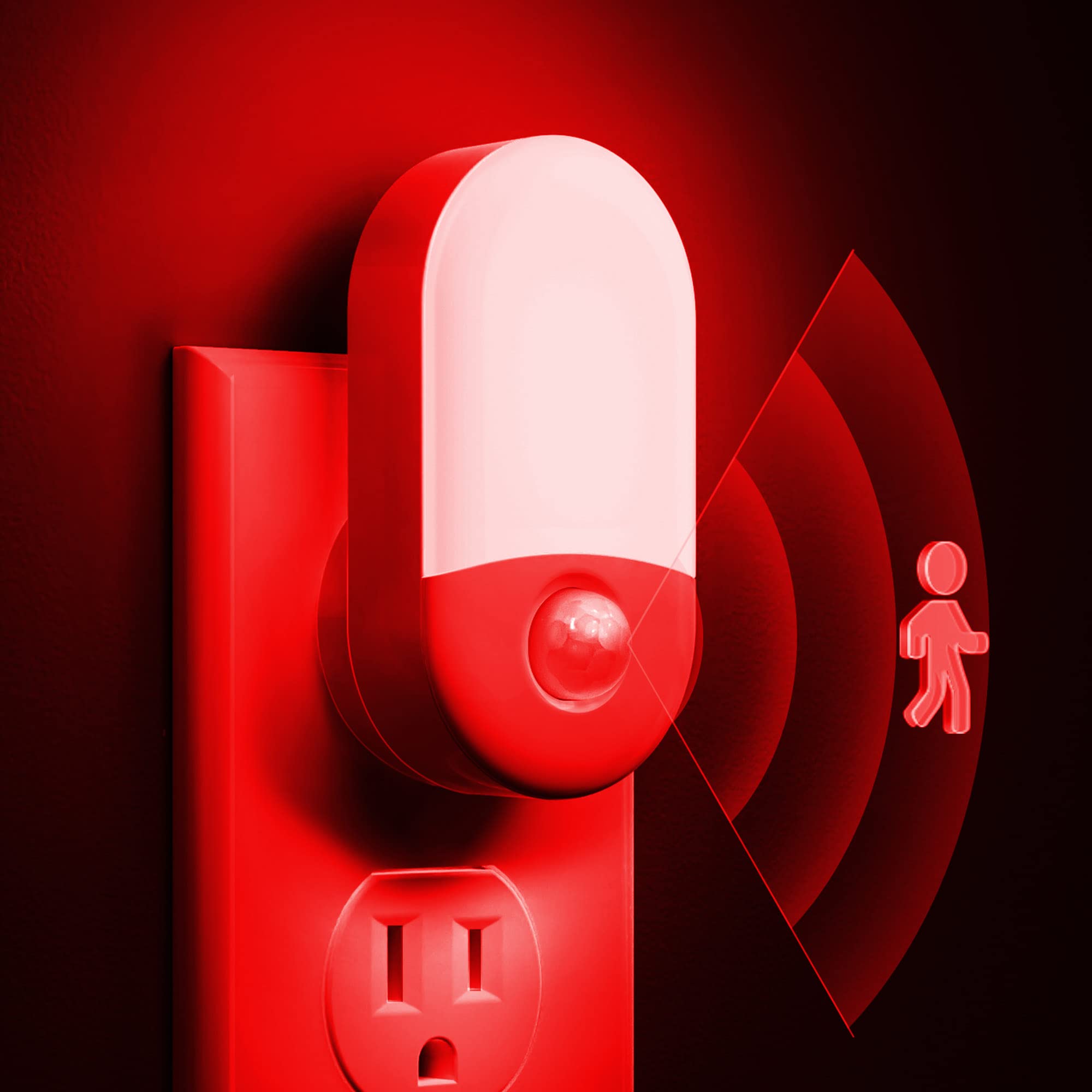 L LOHAS LED Red Night Light Plug-in with Motion Sensor - Adjustable Brightness Nightlight for Kids, Bathroom, Hallway - Perfect for Christmas Decorations & Holiday Safety (2 Pack) - Ideal for Bedrooms, Nurseries, Stairs & Power Outages