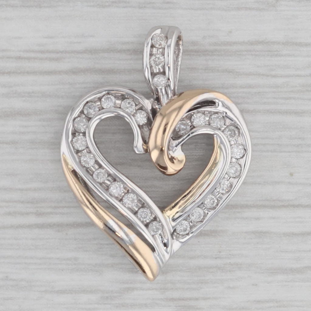 0.24ctw Diamond Heart Pendant Necklace - 14K White & Yellow Gold Jewelry for Women - Perfect Gift for Anniversary, Valentine's Day & Special Occasions