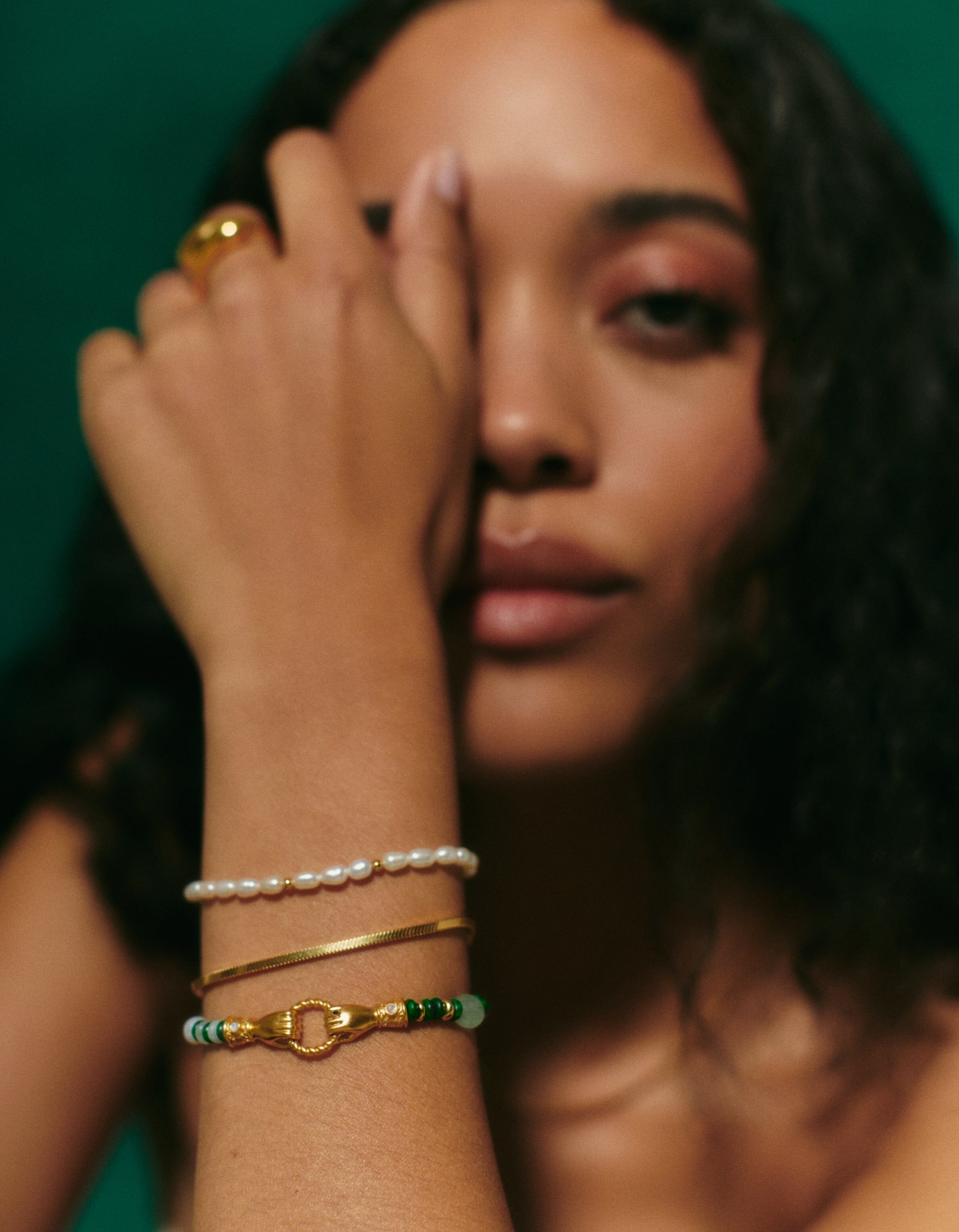 Harris Reed In Good Hands Beaded Gemstone Bracelet - 18k Gold Plated, Multi Green Gemstone & Pearl Bracelet for Women | Elegant Jewelry Gift for Birthday, Anniversary & Special Occasions