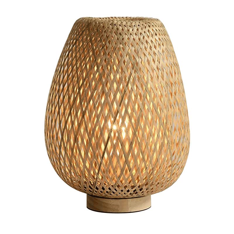 Vintage Boho Rattan Lamp - Handwoven Bamboo Wicker Table Lamp with Dimmable Light, Farmhouse Style Accent Lighting for Bedroom Nightstand, Living Room, Kitchen & Office Decor | Perfect for Cozy Reading Nook & Boho Home Decor