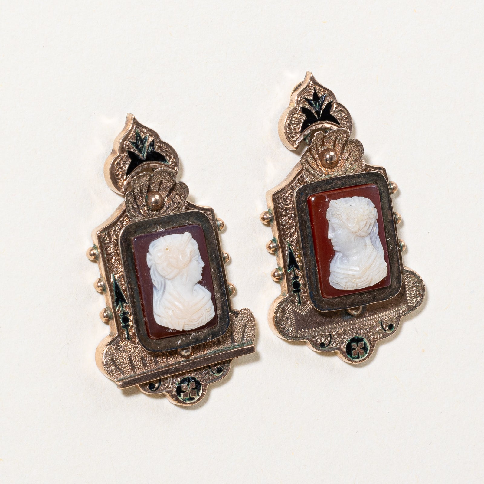 Antique Cameo Agate Earrings - 6.50 Carat Total Weight - Vintage Jewelry for Women - Elegant Gift for Mother's Day, Anniversary & Special Occasions