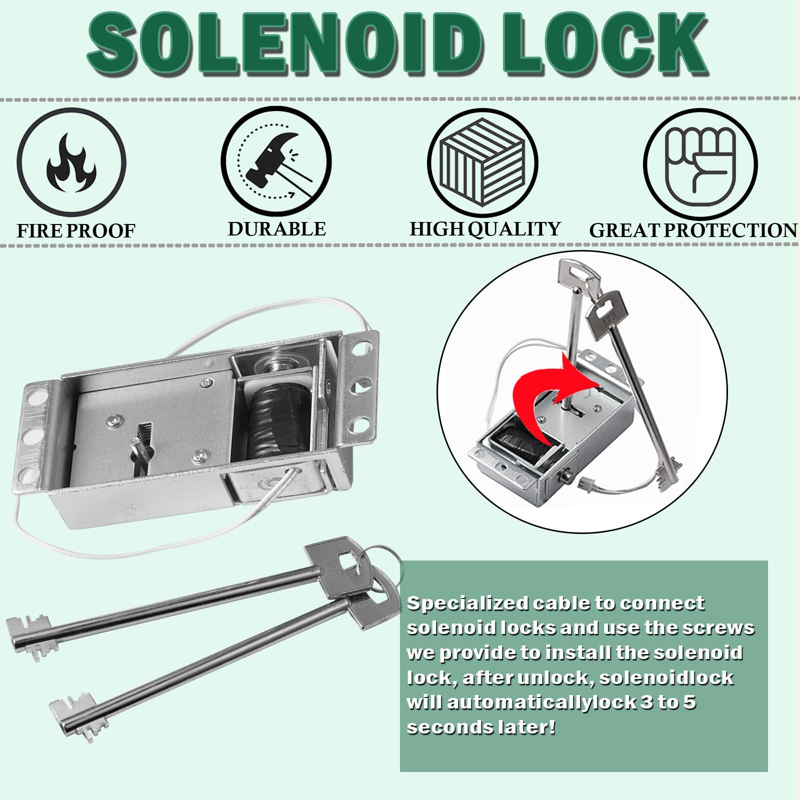 WAH LIN PARTS Gun Safe Lock Replacement - Chrome Keypad DIY Electronic Safe Lock with Solenoid & 2 Override Keys - Fireproof Security Box Lock for Home, Office, and Gun Safes
