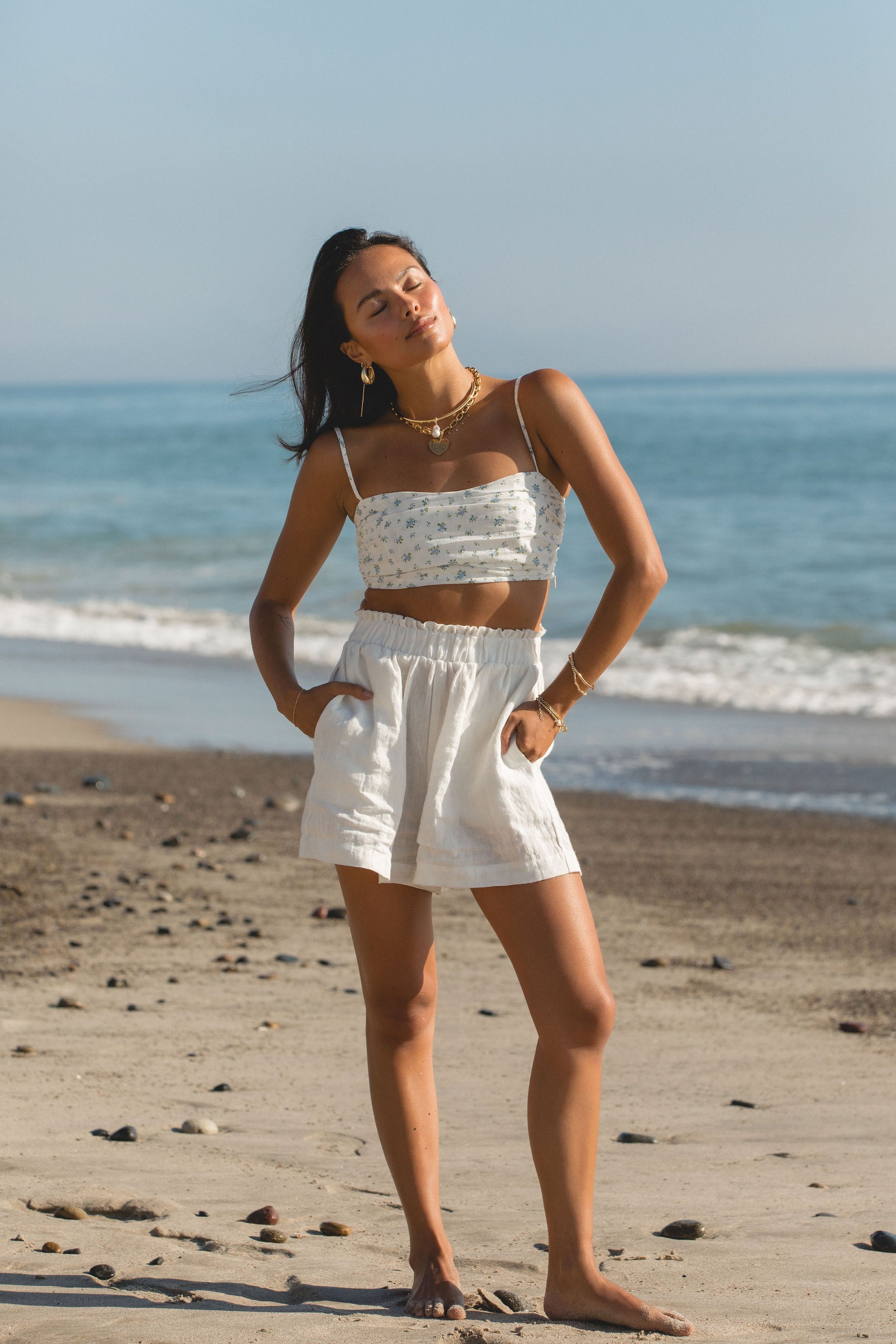 Talia Floral Cropped Top Women's Summer Short Sleeve Blouse - Perfect for Beach Vacations, Music Festivals & Date Nights