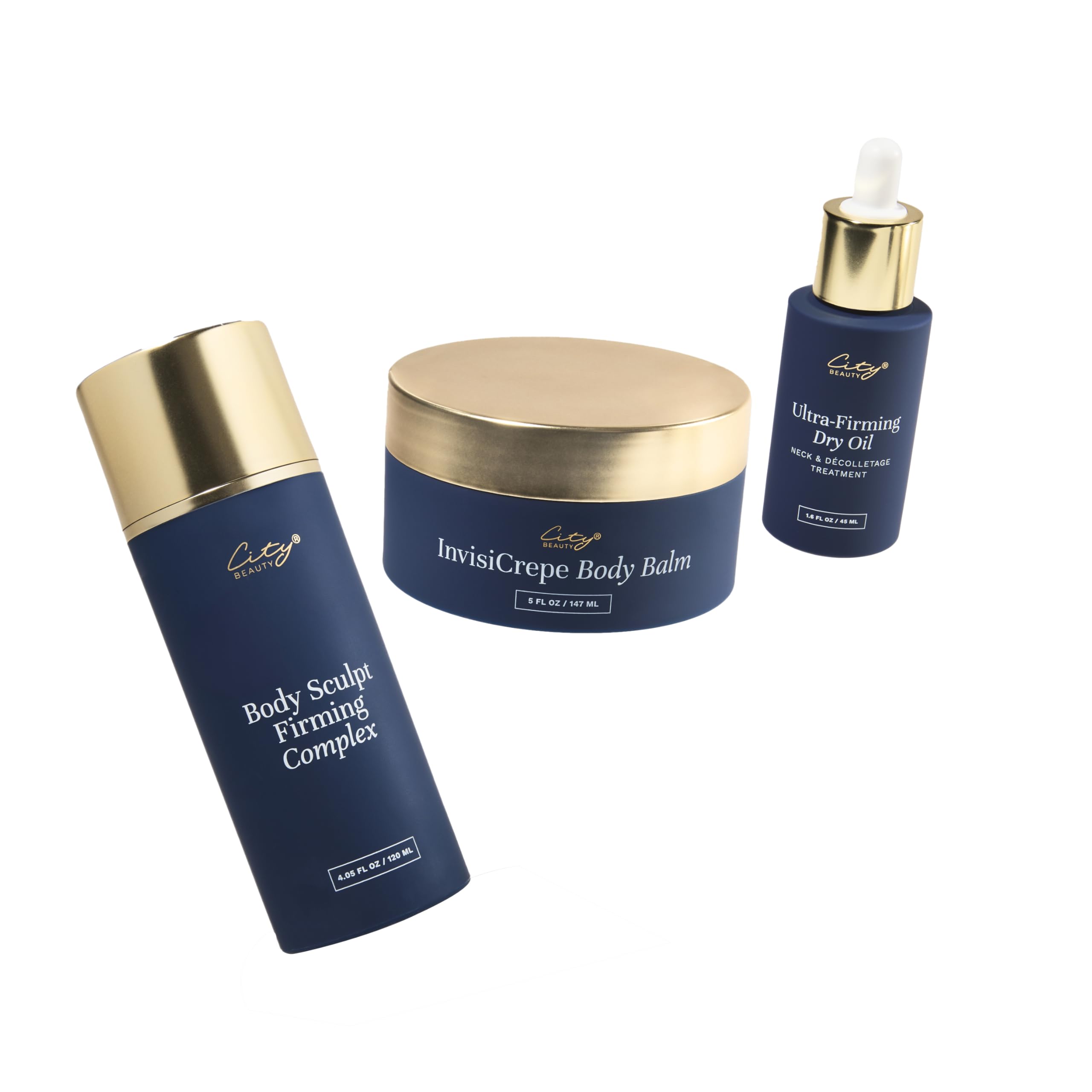 City Beauty Deluxe Firming Body Set - Ultra-Firming Dry Oil 1.6 fl oz, InvisiCrepe Body Balm 5 fl oz, Body Sculpt Firming Complex 4.05 fl oz | Skin Tightening, Wrinkle Reduction & Cellulite Treatment | Perfect for Post-Pregnancy, Weight Loss & Anti-Aging Care