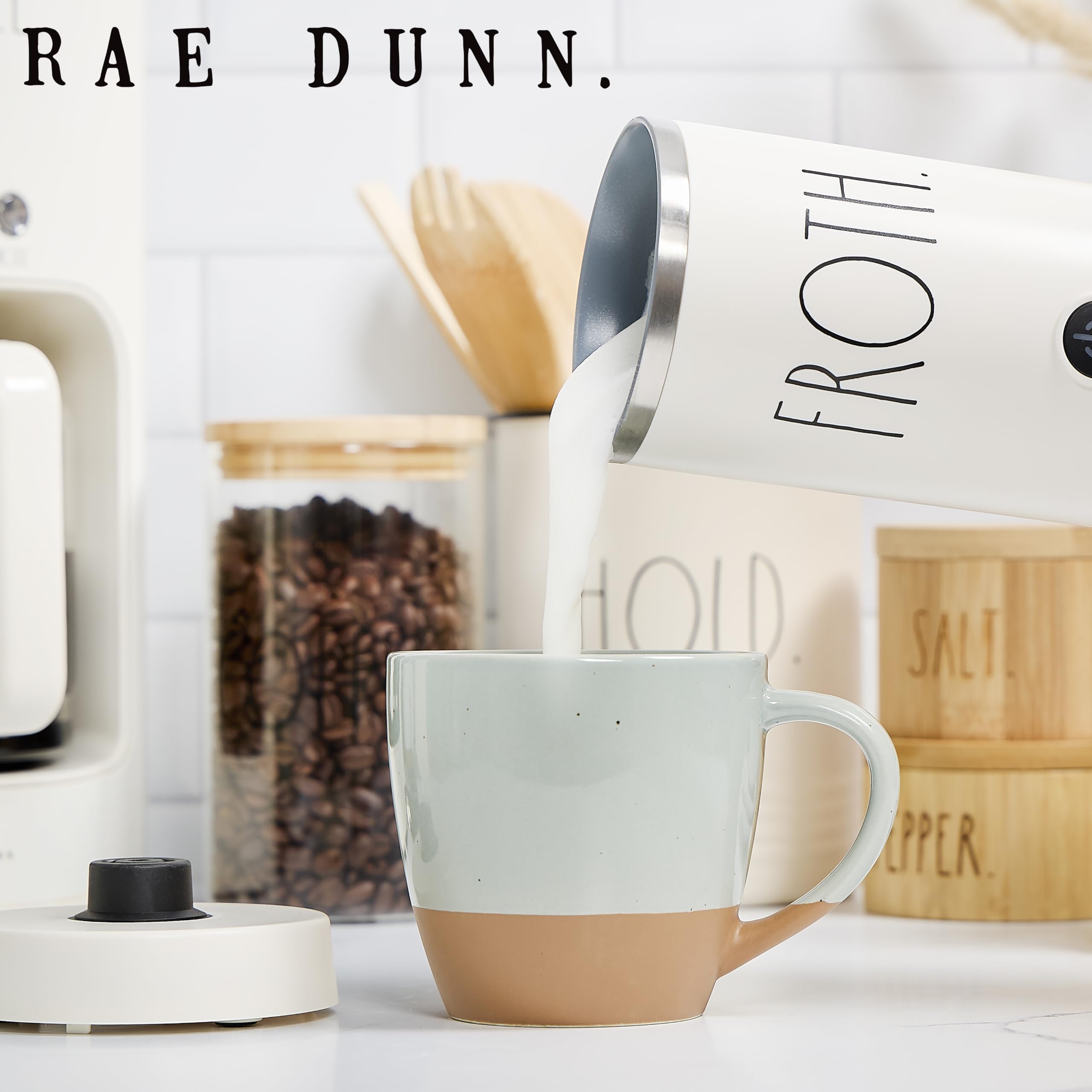 Rae Dunn Electric Milk Frother and Steamer - 550W Automatic Milk Warmer for Hot & Cold Foam - Perfect for Coffee, Latte, Cappuccino, Macchiato, Hot Chocolate - Ideal for Home, Office, and Coffee Shops (Cream)