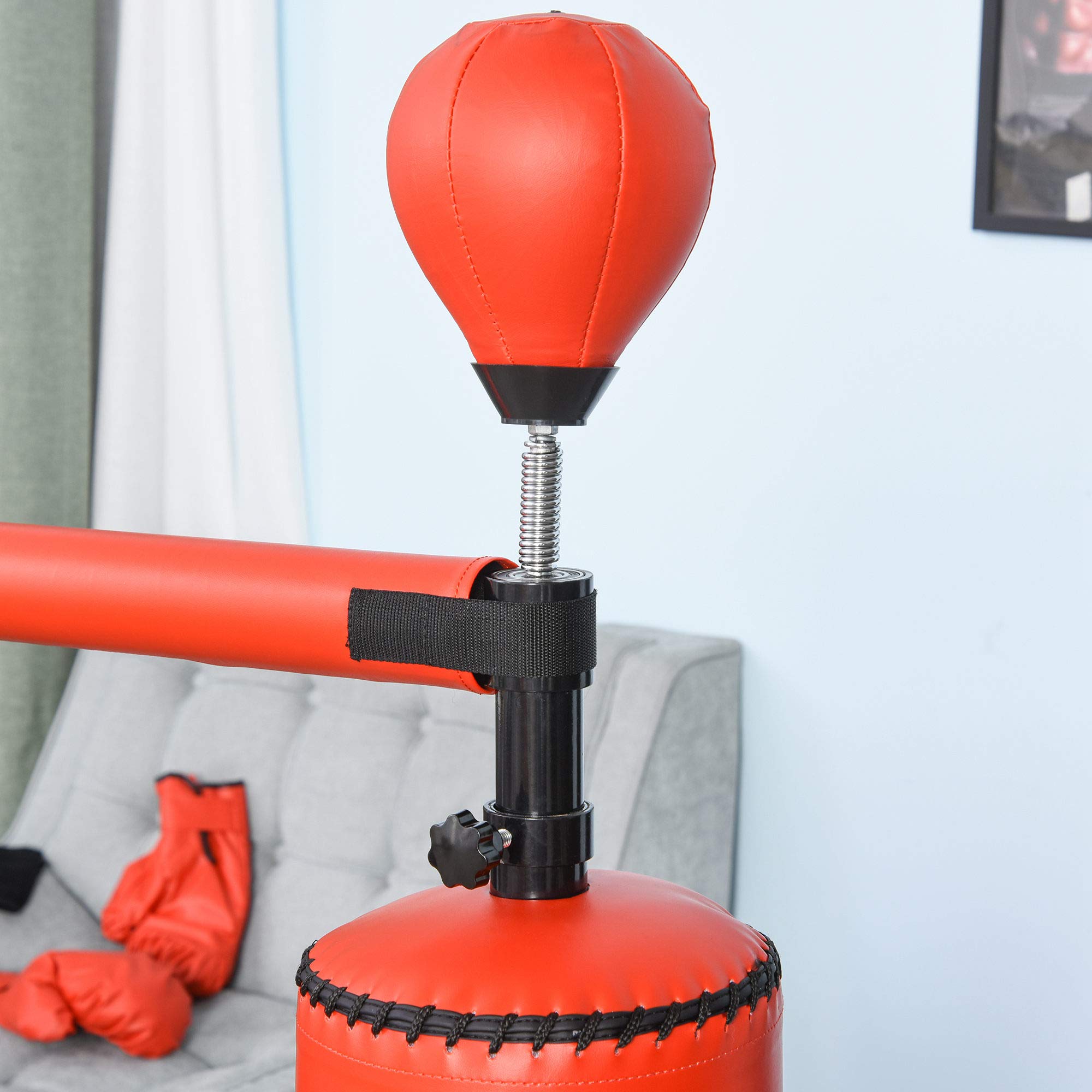 Soozier Freestanding Punching Bag with Speed Ball - Adjustable Height Boxing Training Equipment for Adults & Kids - Includes Rotating Bar, Boxing Gloves & Weighted Base - Perfect for Home Gym, Martial Arts & Fitness Training