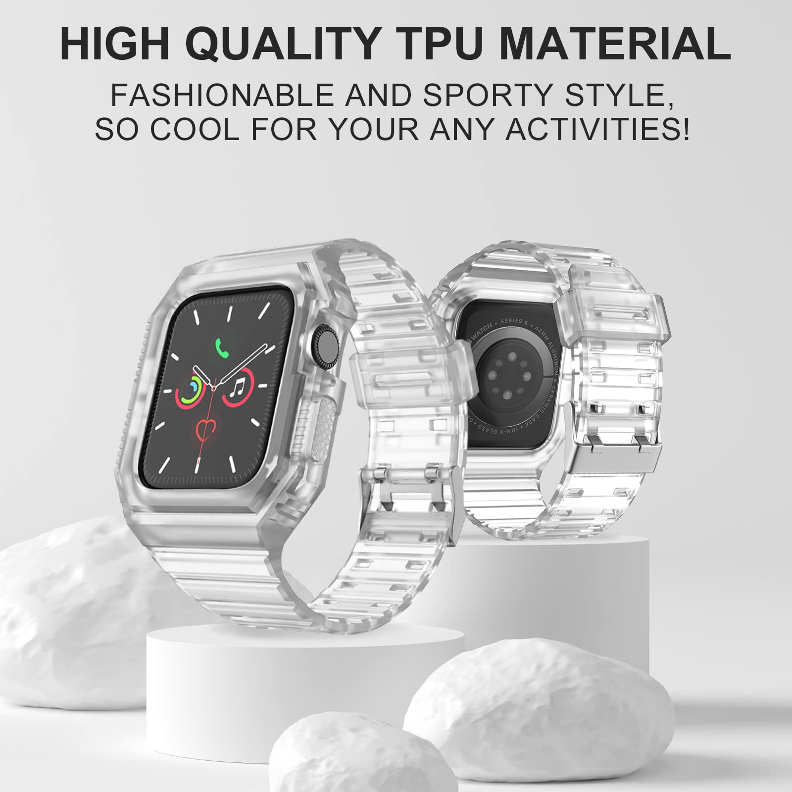 Durable Apple Watch Bands Compatible with Series 7/6/5/4/SE/3/2/1 (38mm 40mm 42mm 44mm) - Rugged TPU Sport Strap with Protective Bumper Case for Men & Women - Perfect for Workouts, Running & Outdoor Activities