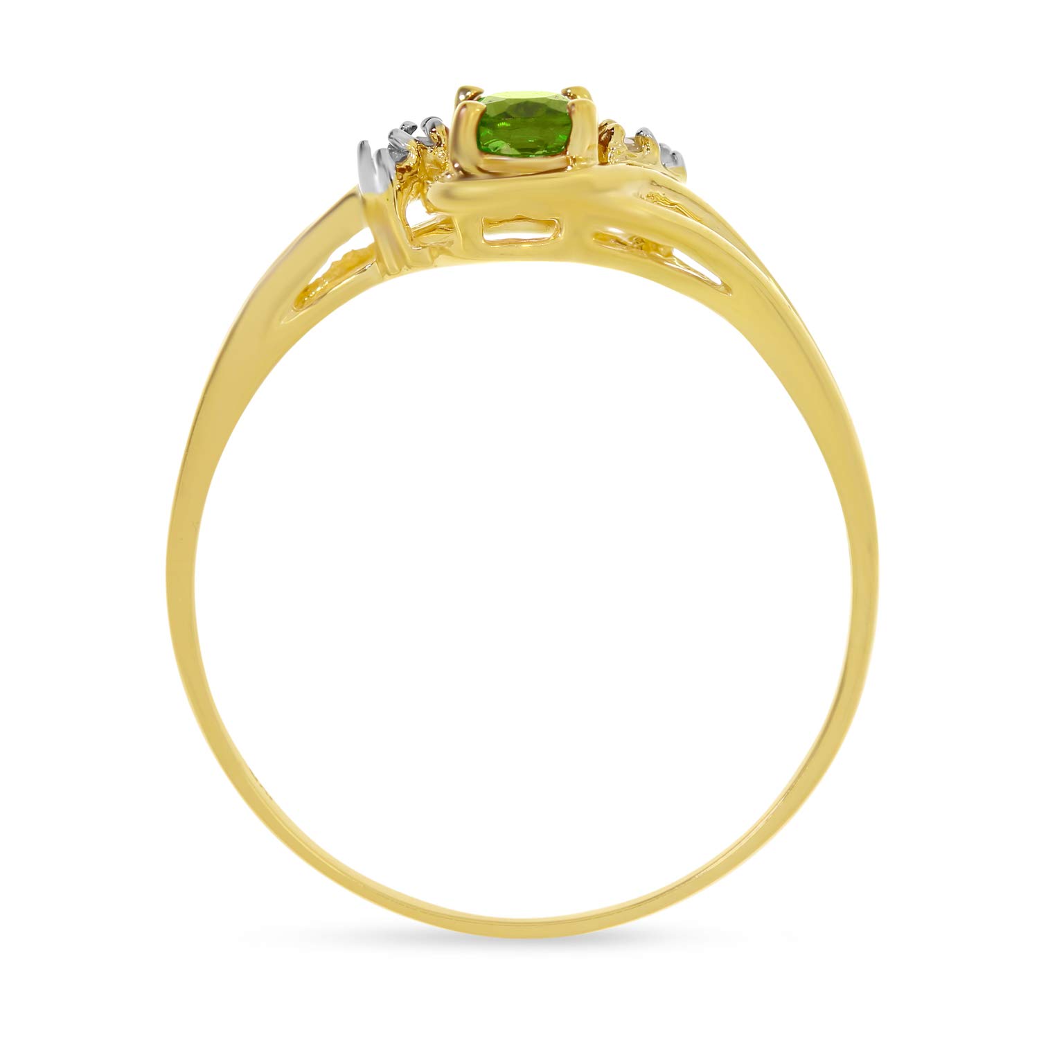 14K Yellow Gold Oval Peridot and Diamond Ring for Women - Elegant Birthstone Jewelry Gift for Anniversary, Engagement or Special Occasions