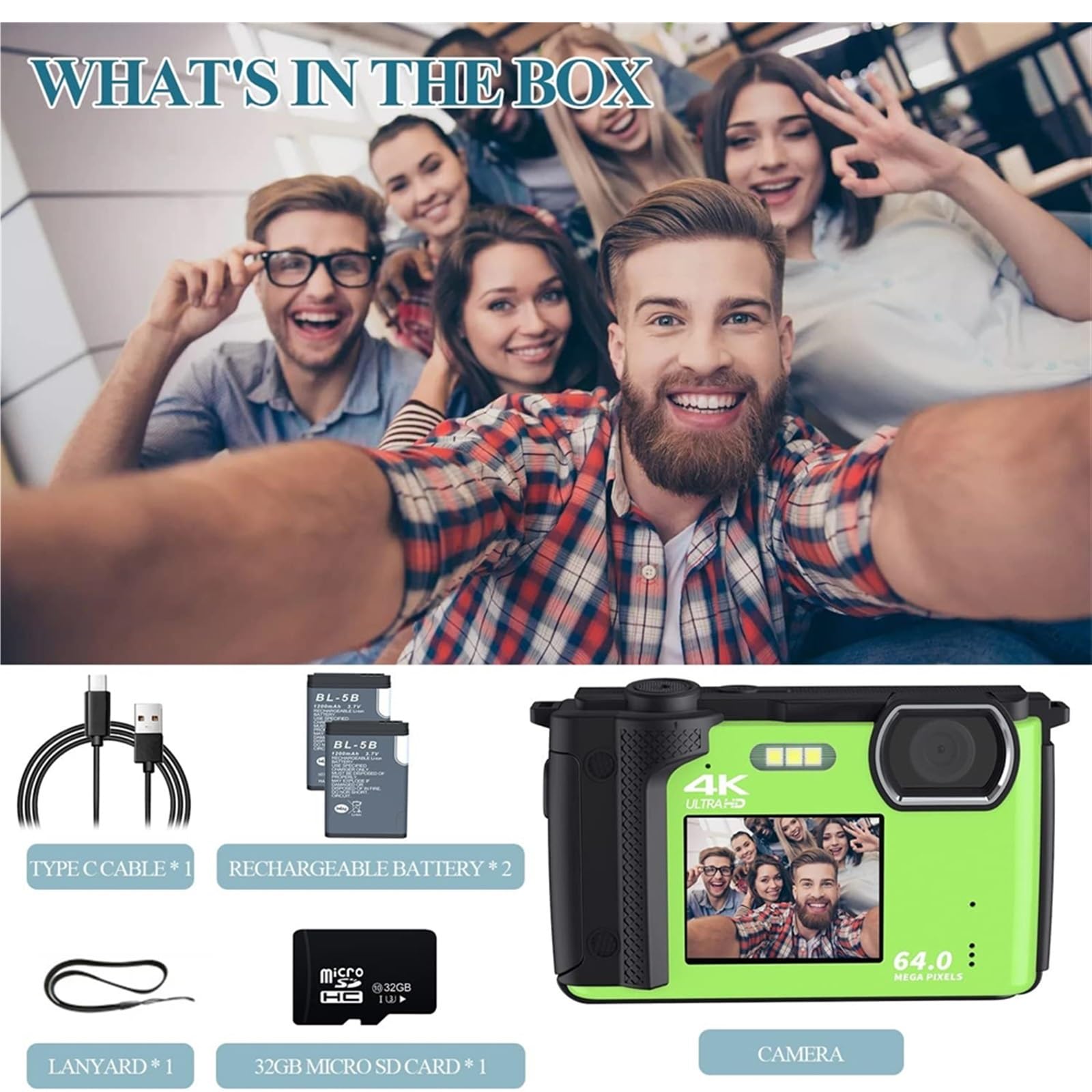 Dual Screen 64MP Digital Camera with WiFi & 4K Video - 2