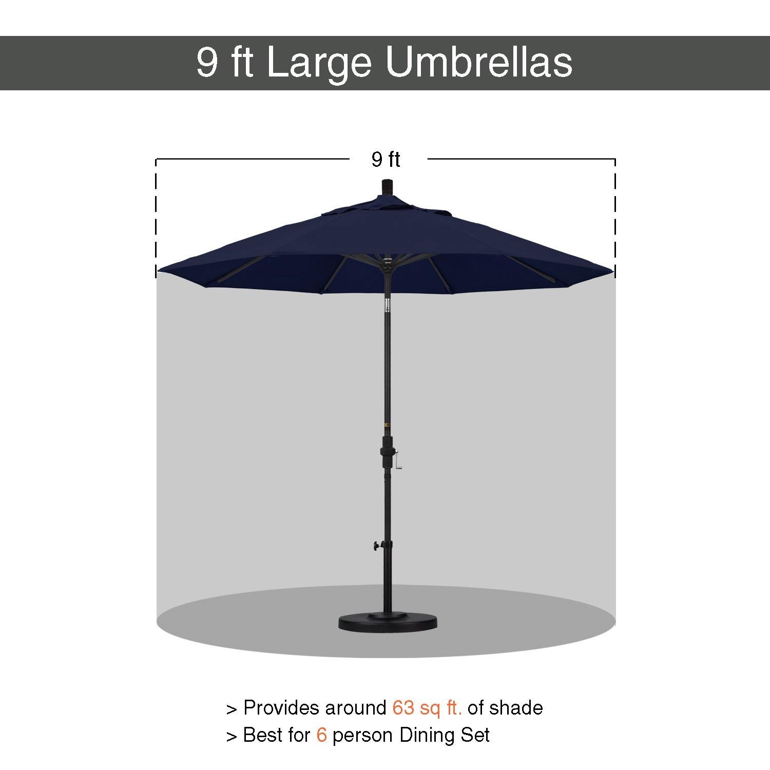 California Umbrella 9' Round Outdoor Patio Umbrella with Aluminum/Fiberglass Frame - Push Button Open, Silver Pole & Durable Olefin Fabric - Perfect for Poolside, Backyard, Garden, and Restaurant Use