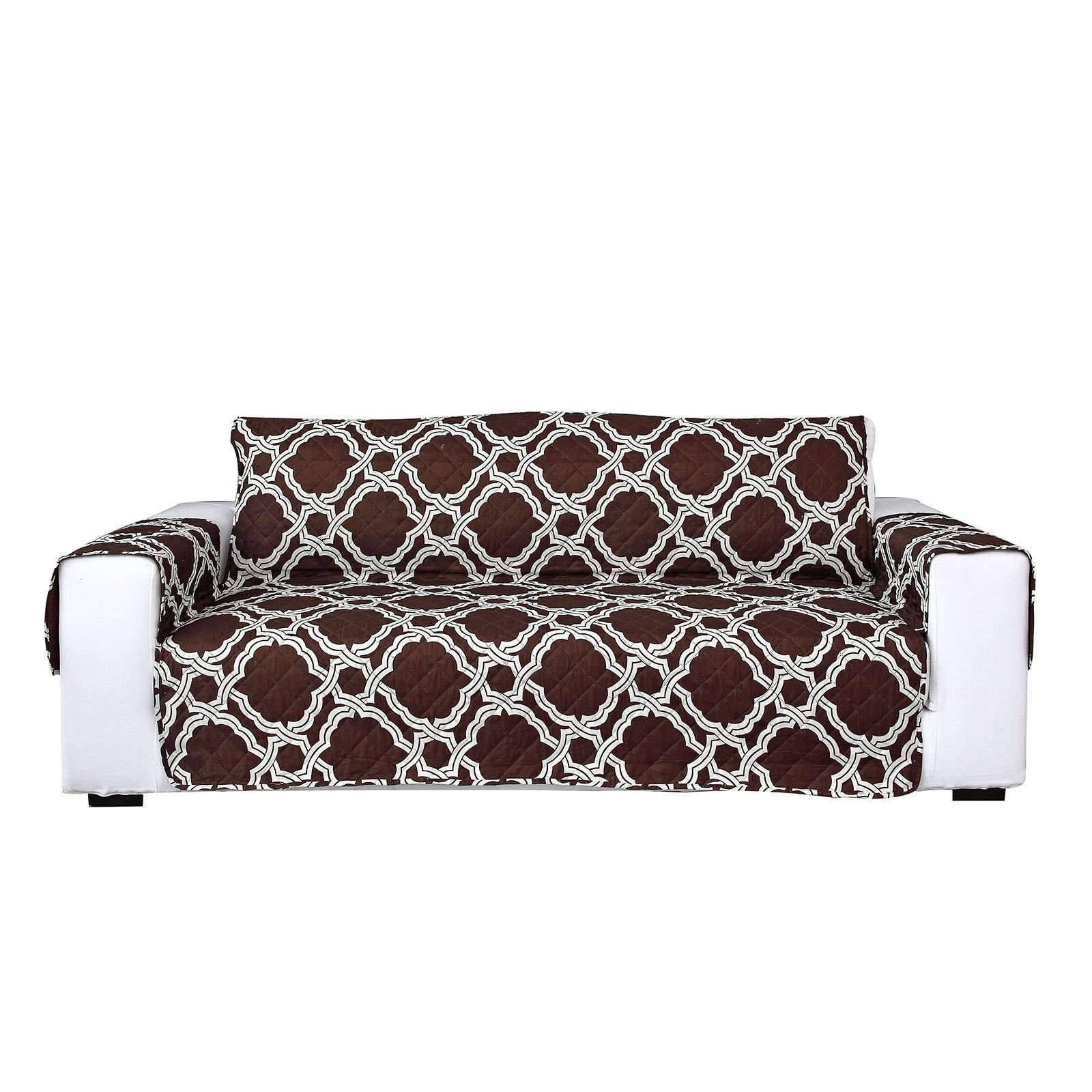 Waterproof Reversible Sofa Slipcover - Washable Couch Cover with Elastic Straps for Pets & Kids, Brown Printed Furniture Protector for 2-Seater Sofa | Perfect for Living Room, Family Gatherings & Pet-Friendly Homes