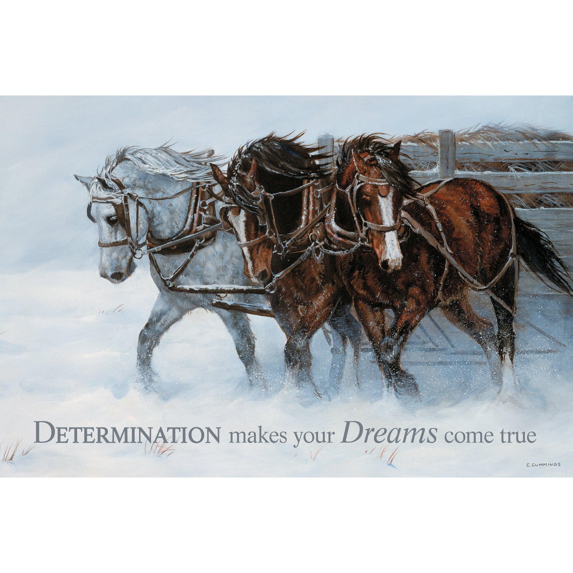 Determination Horses - Motivational Horse Art Print for Office & Home Decor | Inspirational Wall Art for Living Room, Bedroom & Workspace
