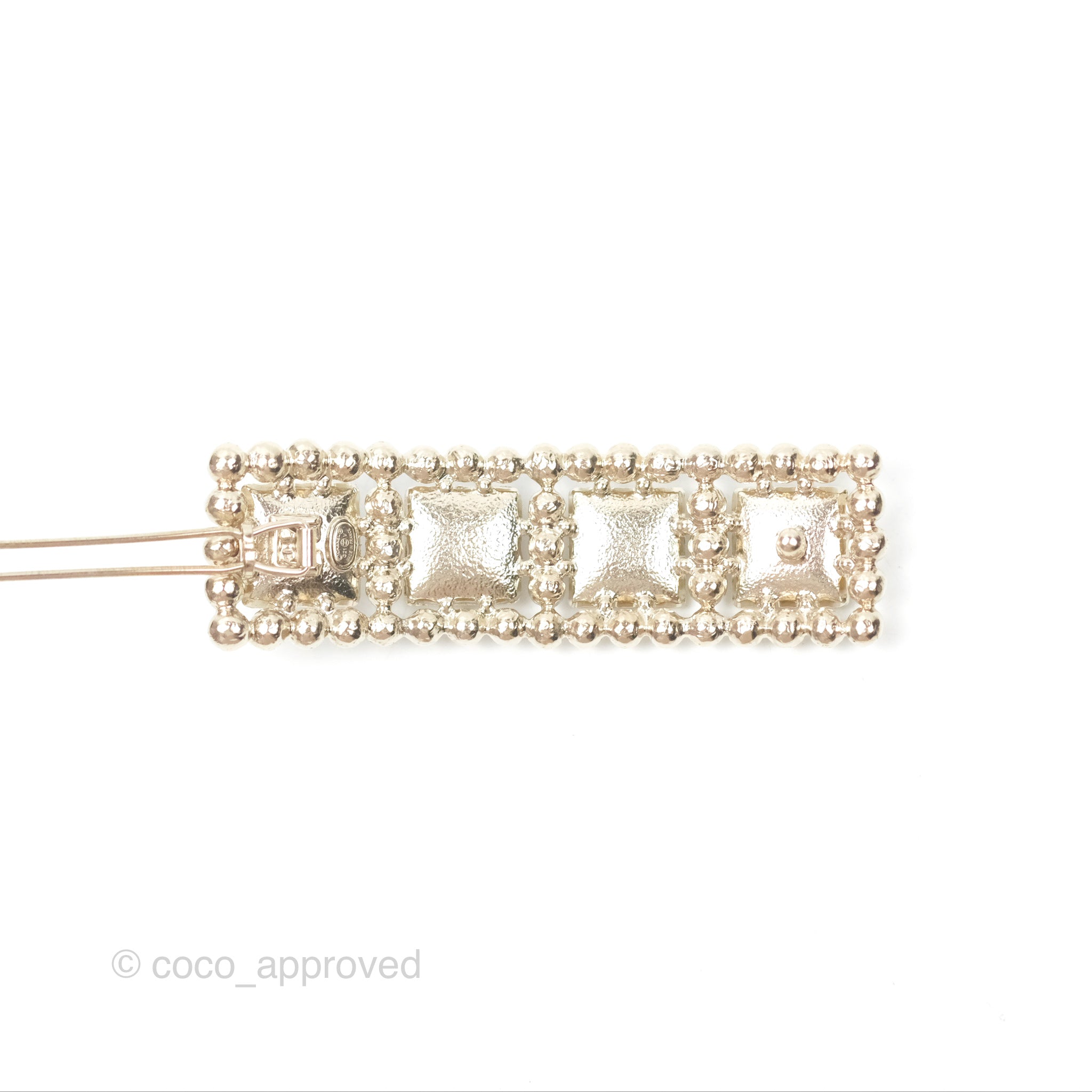 Chanel CC Pearl Grey Resin Hair Clip with Gold Tone 21V - Elegant Hair Accessory for Women, Perfect for Parties, Weddings & Everyday Wear