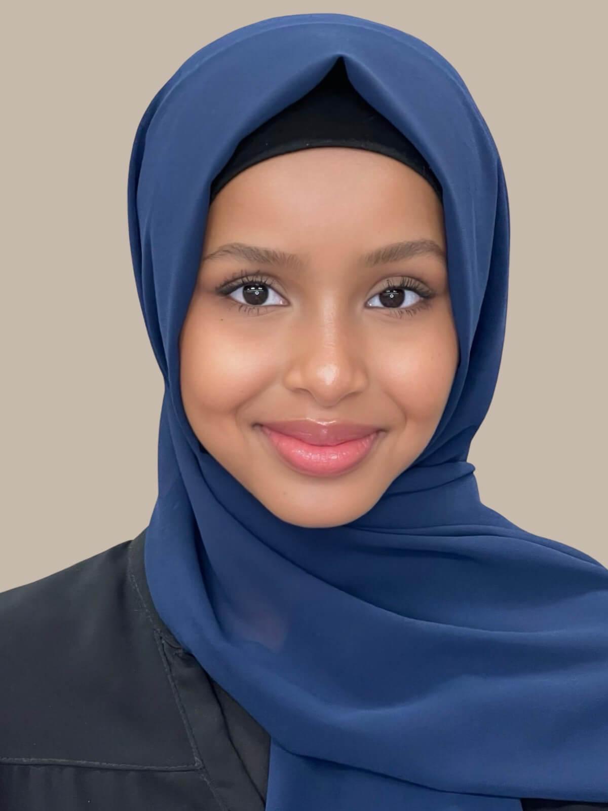 Classic Navy Chiffon Hijab - Soft & Lightweight Muslim Scarf for Women - Perfect for Daily Wear, Prayer, and Special Occasions