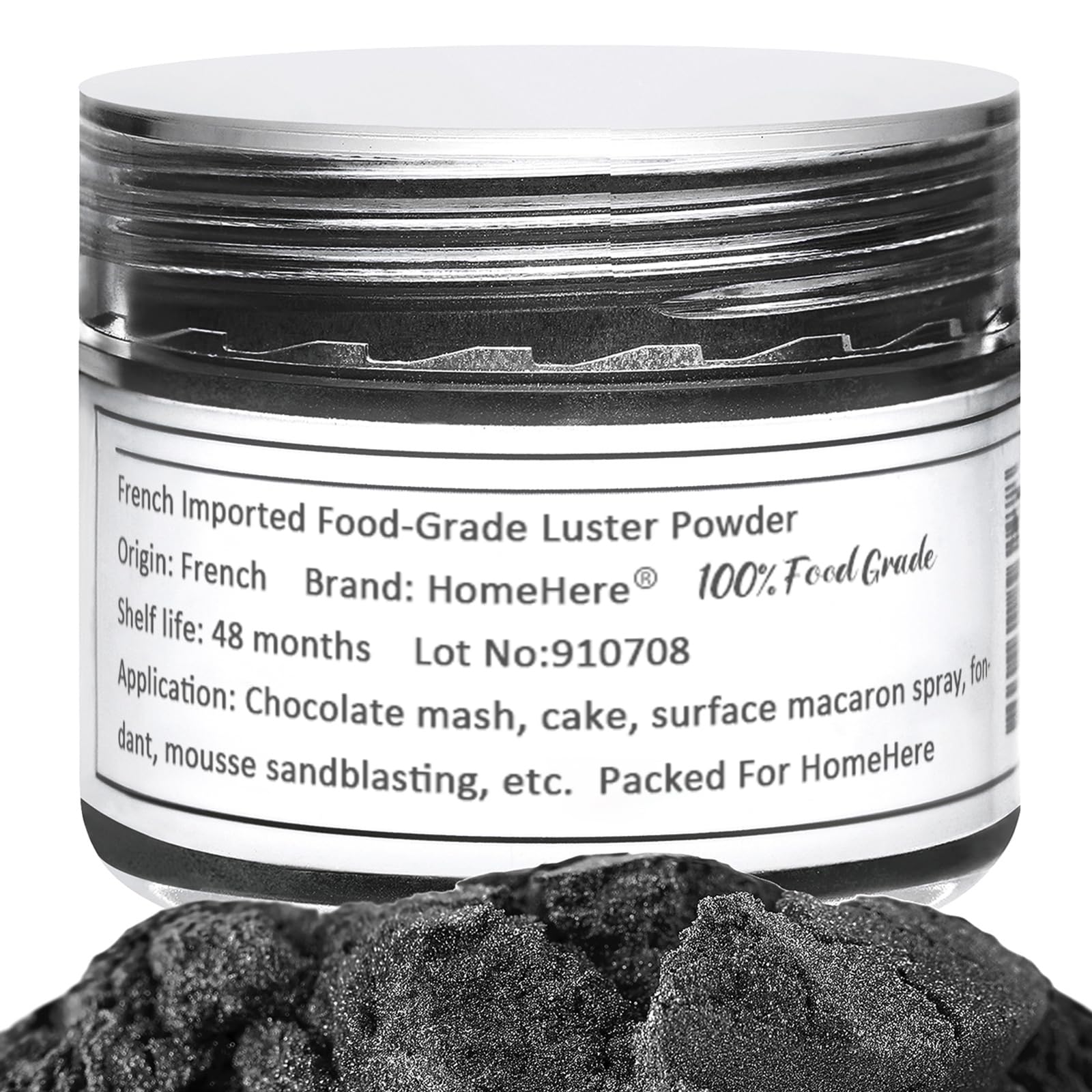HomeHere Edible Luster Dust - Food-Grade Glimmer Powder for Cake Decorating, Baking, Cocktails & Desserts (7g, Black) | Vegan, Tasteless & Safe for Chocolate, Candy & Drink Garnishes - Perfect for Birthday Cakes, Wedding Desserts & Party Treats