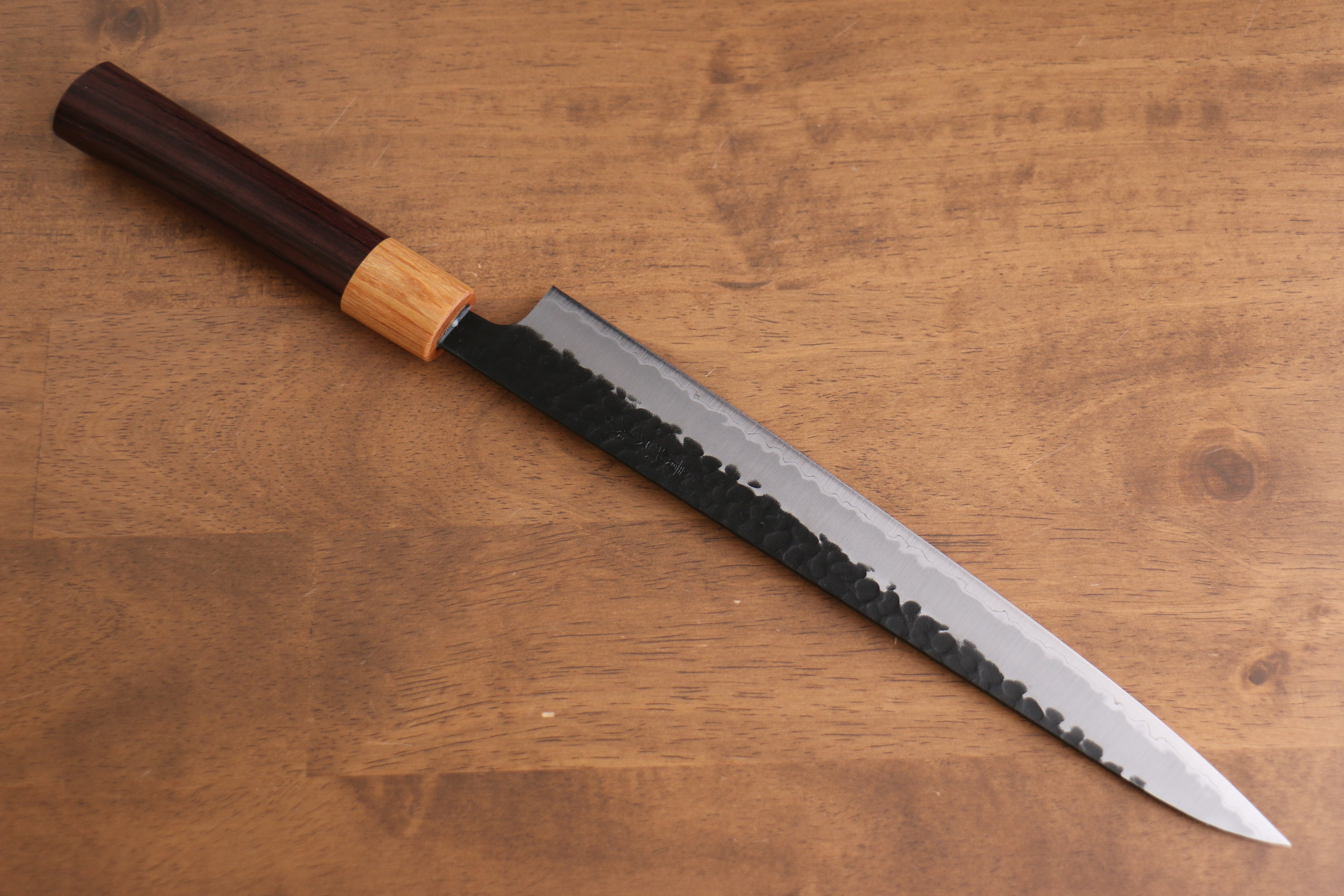 Premium Seisuke Kokubyaku Blue Super Hammered Kurouchi Sujihiki Knife 240mm - Japanese High Carbon Steel Chef's Knife with Exquisite Shitan Handle - Perfect for Slicing Sashimi, Meat & Vegetables