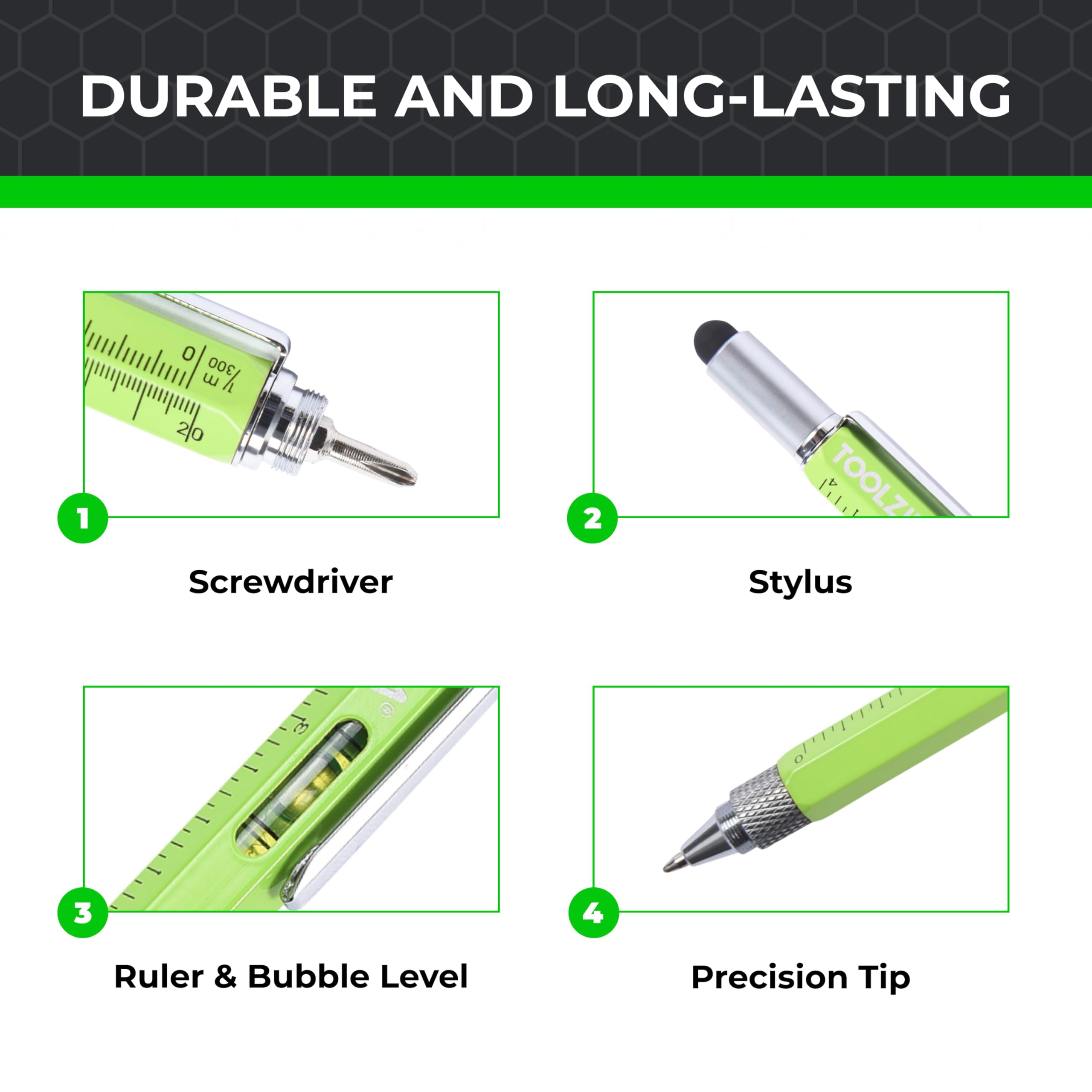 TOOLZILLA Multitool Pen - 12-in-1 Pocket Tool for Men, Perfect Gift for Dad, Engineer, Boyfriend, Husband - Stainless Steel Survival Pen with Screwdriver, Ruler & Bottle Opener - Great for Camping, Hiking, DIY Projects & Everyday Carry (EDC)