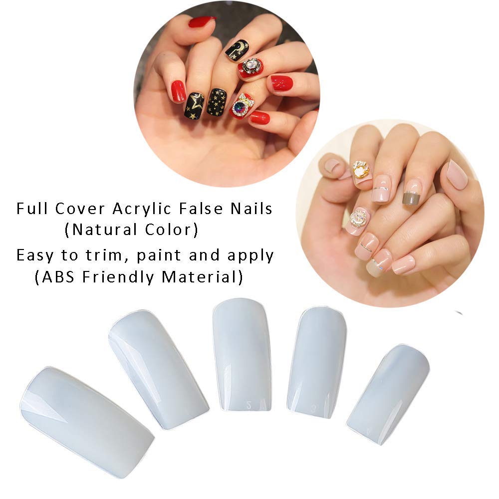 Vastitude 500pcs Square Fake Nails Full Cover Kit - French Tip Acrylic Nails, Natural False Nails for Women, Salon & DIY Nail Art | Perfect for Parties, Weddings, and Everyday Glam
