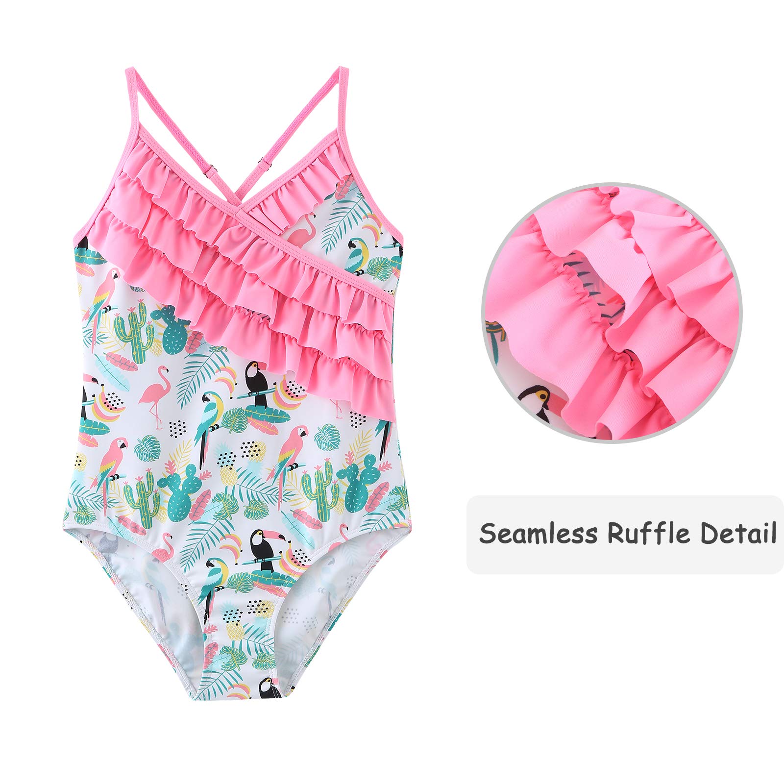 Hawaiian Girls One Piece Swimsuits with Ruffle - Cute Bathing Suit for Beach, Pool, and Summer Vacation