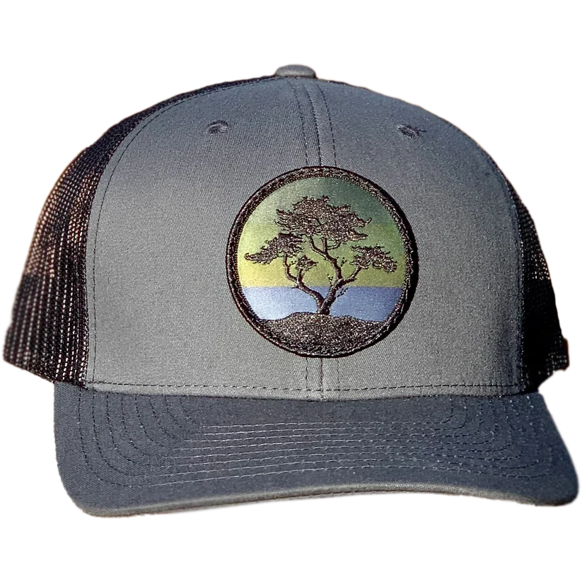 Curved Brim Trucker Hat with Blackout Cypress Design - Stylish Adjustable Snapback Cap for Outdoor Activities, Sports, and Casual Wear