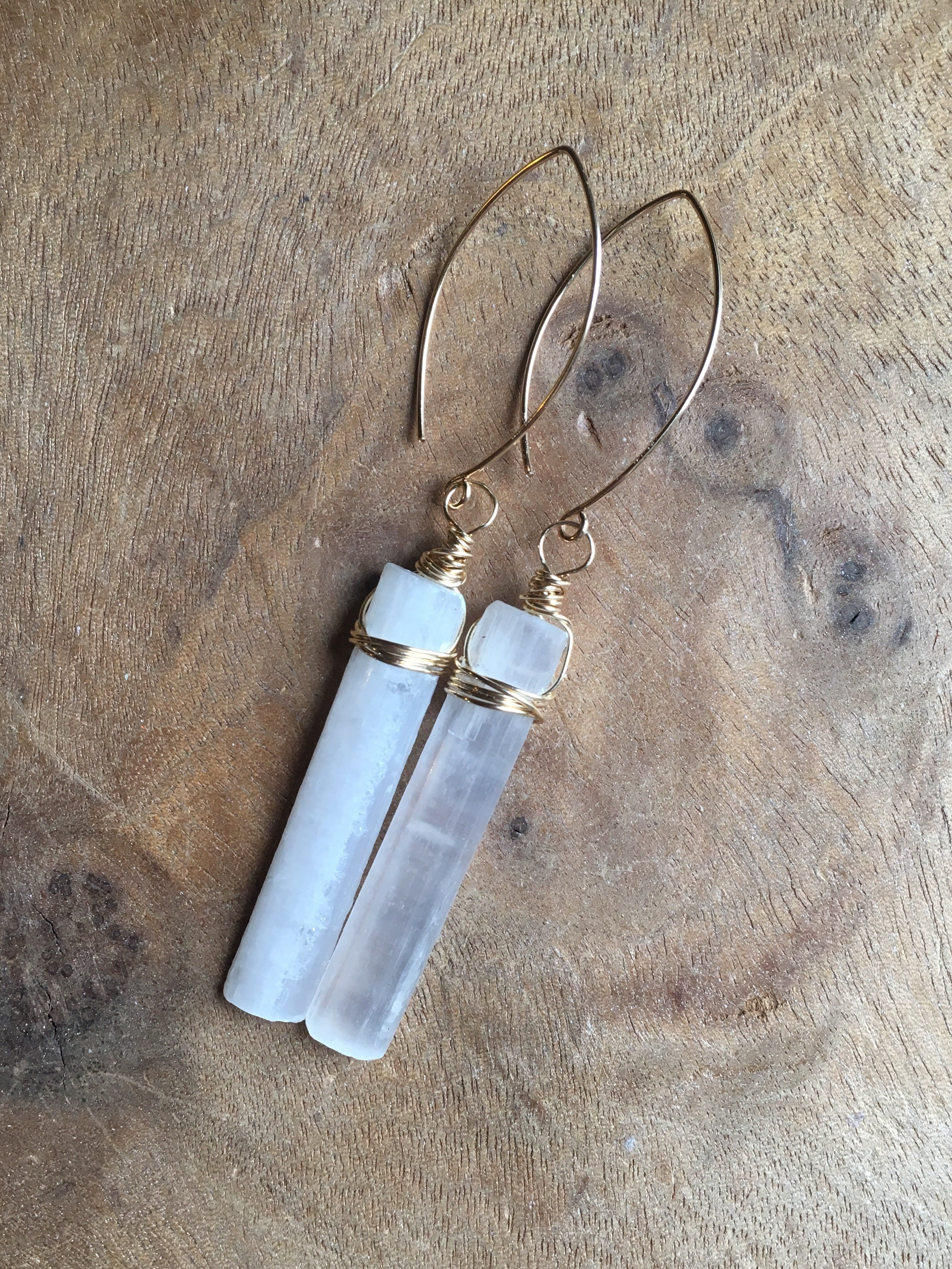 Selenite Earrings for Women - Sterling Silver or 14K Gold Plated Healing Crystal Jewelry - Boho Chic Dangle Earrings for Meditation, Yoga & Spiritual Gifts