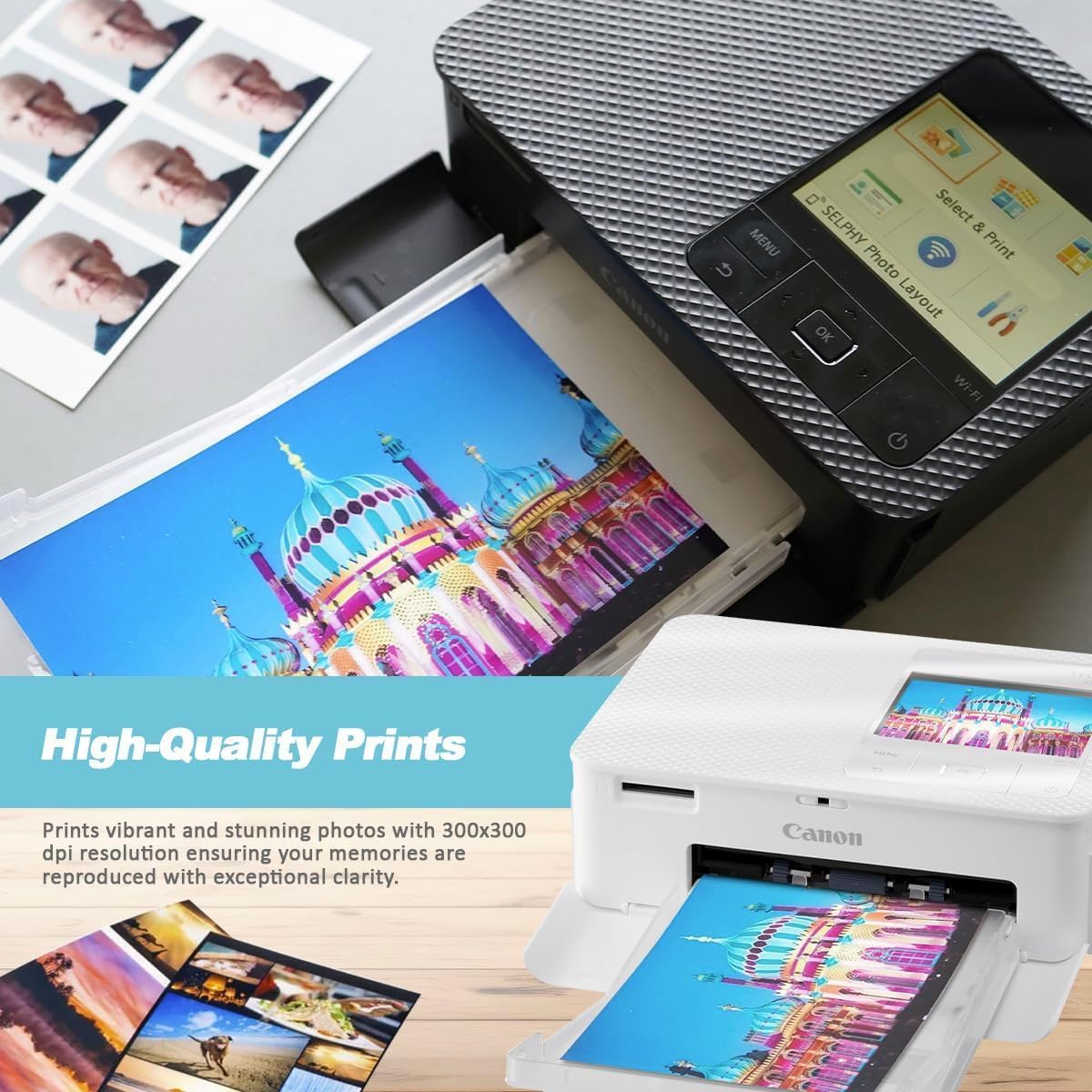 Canon Selphy CP1500 Wireless Compact Photo Printer with KP-108IN Ink Paper Set, Deluxe Photo Album, Hard Case & Cleaning Cloth (Black) - Perfect for Home Printing, Travel & Gift Giving