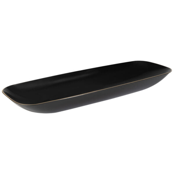 Black and Gold Organic Rectangular Plastic Salad Bowl - 1 Count | Eco-Friendly BPA-Free Serving Dish for Healthy Meals, Picnics & Party Snacks