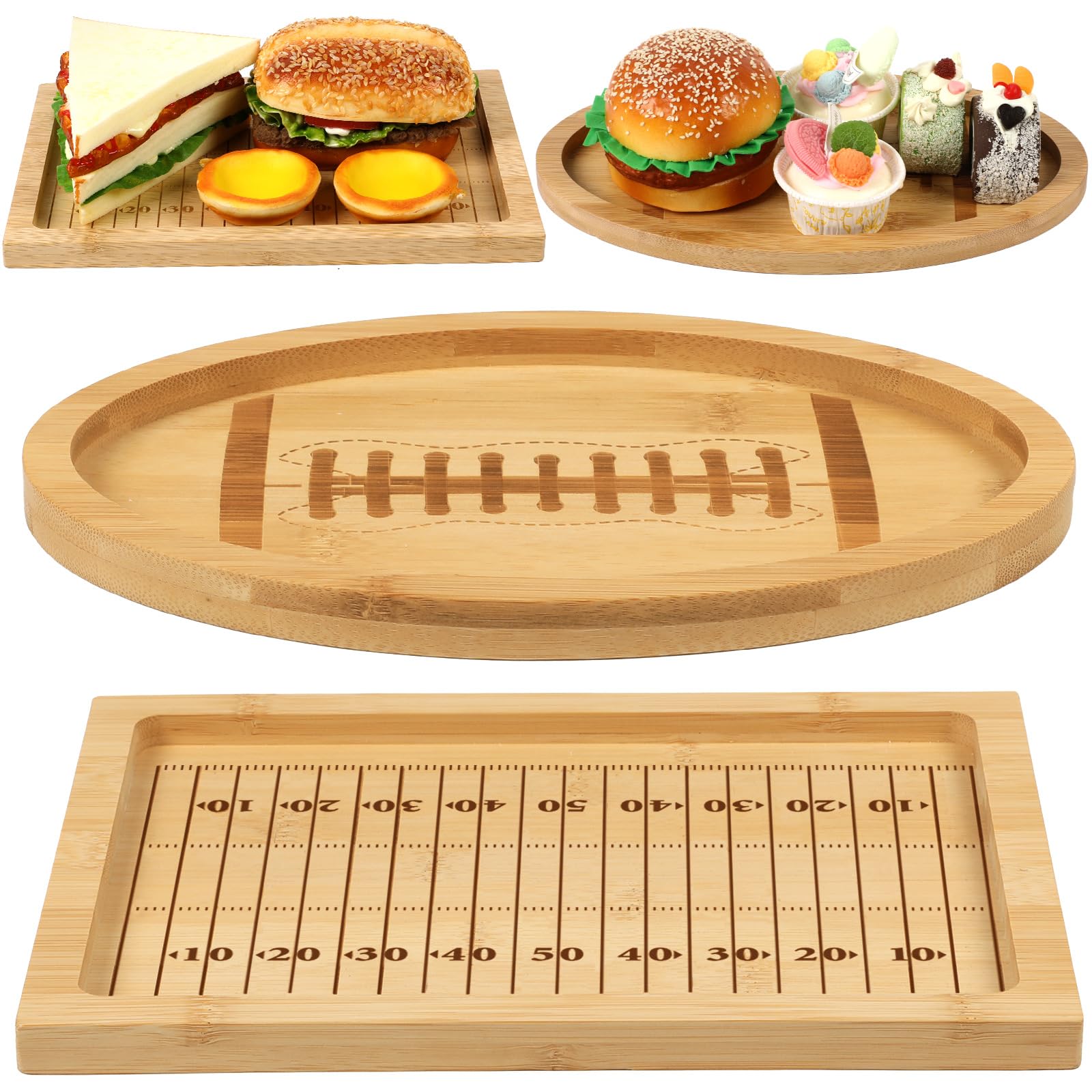 2pcs Wooden Football Serving Trays - Party & BBQ Decor