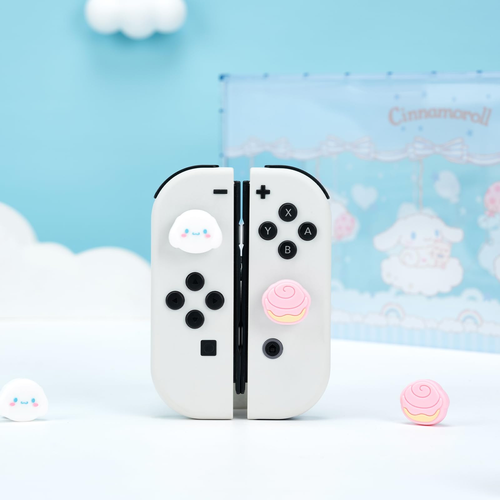 Cute Pocket Monsters Joycon Thumb Grip Caps - Soft Silicone Joystick Cover for Nintendo Switch/OLED/Lite Controller - 4PCS (Cupcakes & Cinnamon Roll Dog) - Perfect for Gaming Comfort and Controller Protection