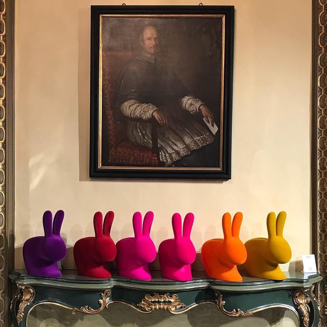 Qeeboo Rabbit Chair for Kids - Soft Velvet Finish, Modern Nursery Decor, Playroom Seating, and Stylish Children's Room Accent
