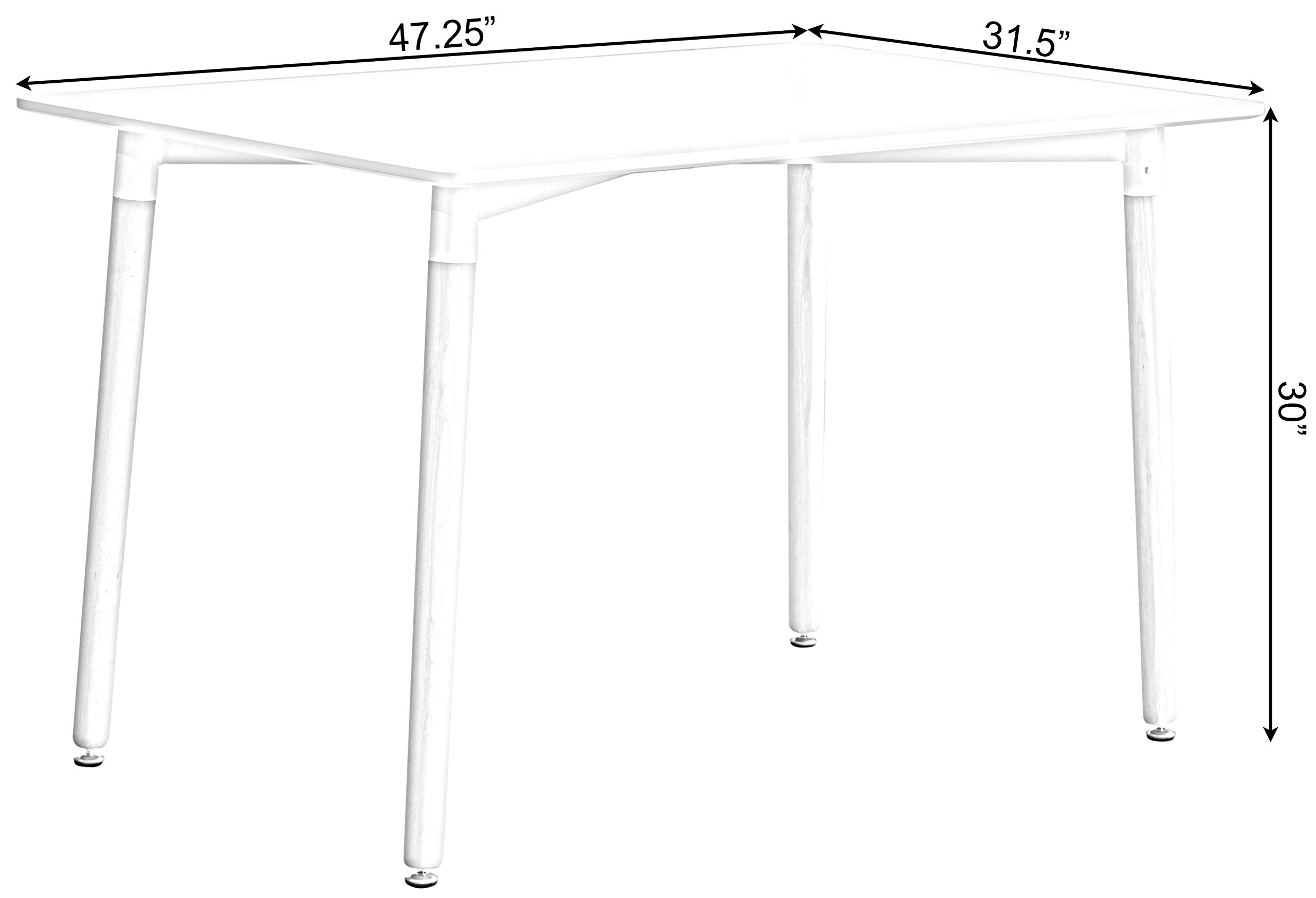 Mid-Century Modern 4 Ft. Rectangular Dining Table - White Plastic Top & Solid Beech Wood Legs | Perfect for Small Spaces, Apartments, and Contemporary Dining Rooms